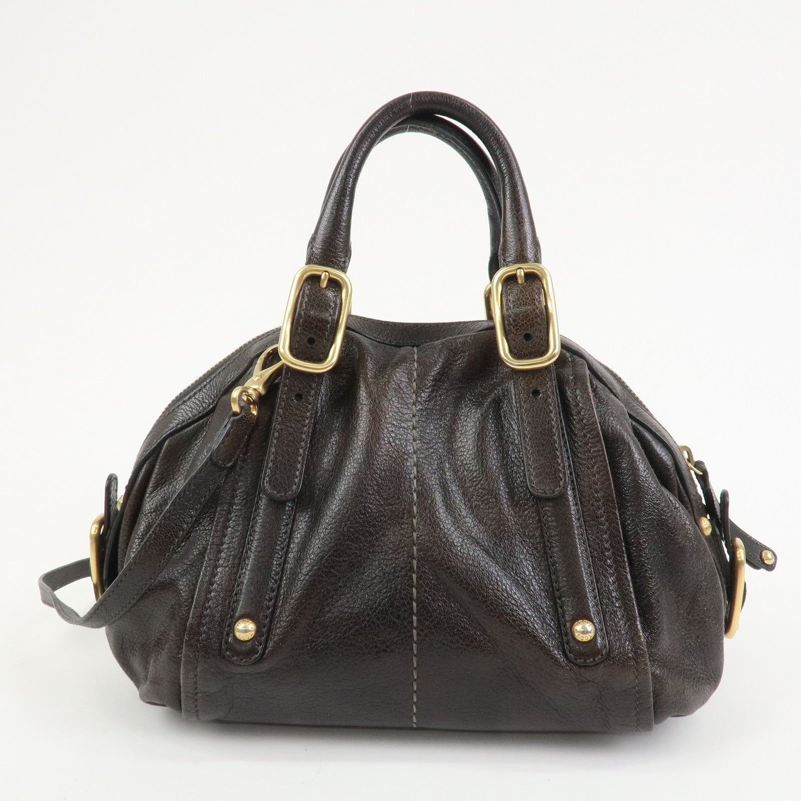 TOD'S G Line Leather 2Way Bag Hand Bag Shoulder Bag Dark Brown