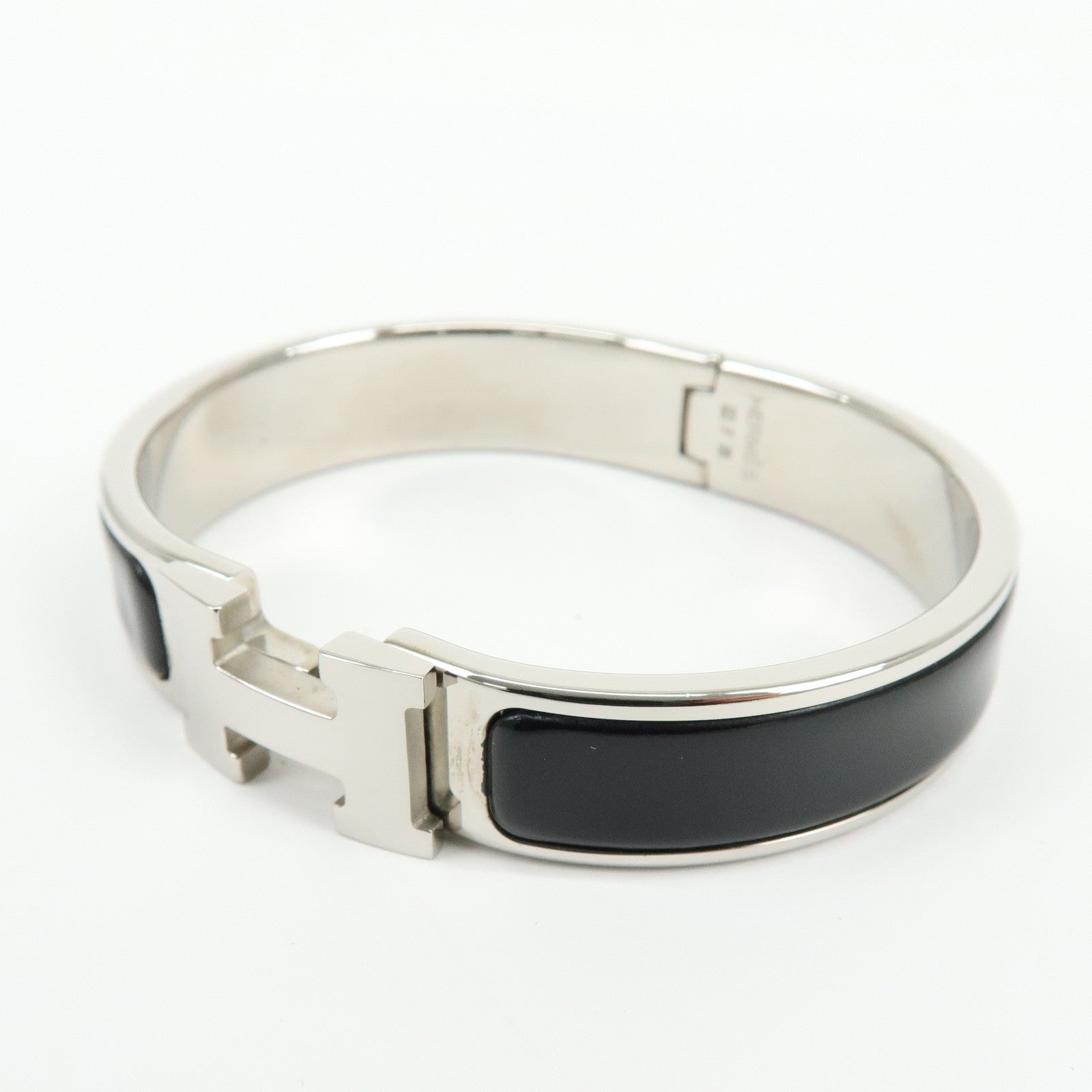 HERMES Clic Clac PM H Logo Metal Bracelet Bangle ▢C Stamped Black