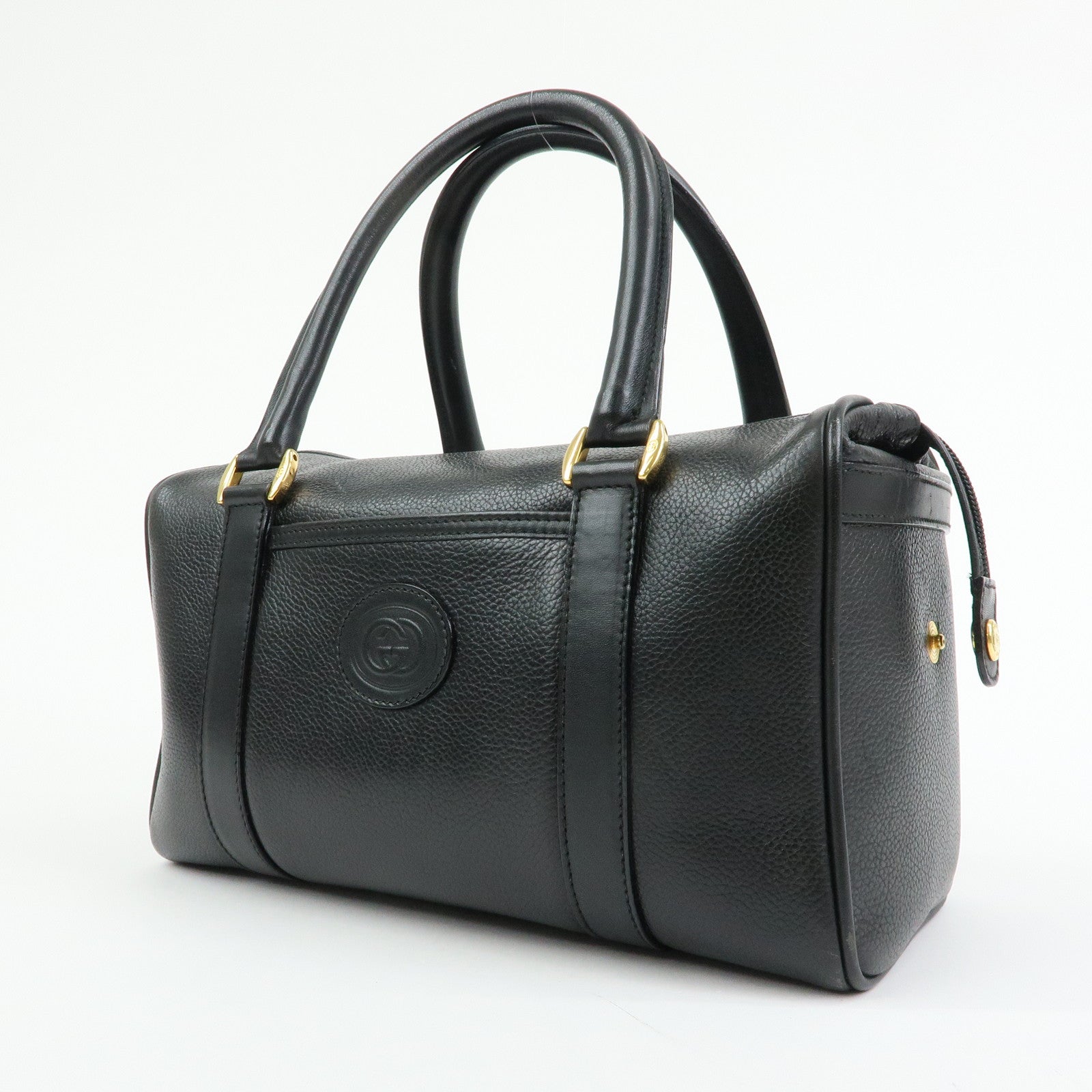 GUCCI Interlocking G Leather Boston Bag Hand Bag Black 000・58・0093