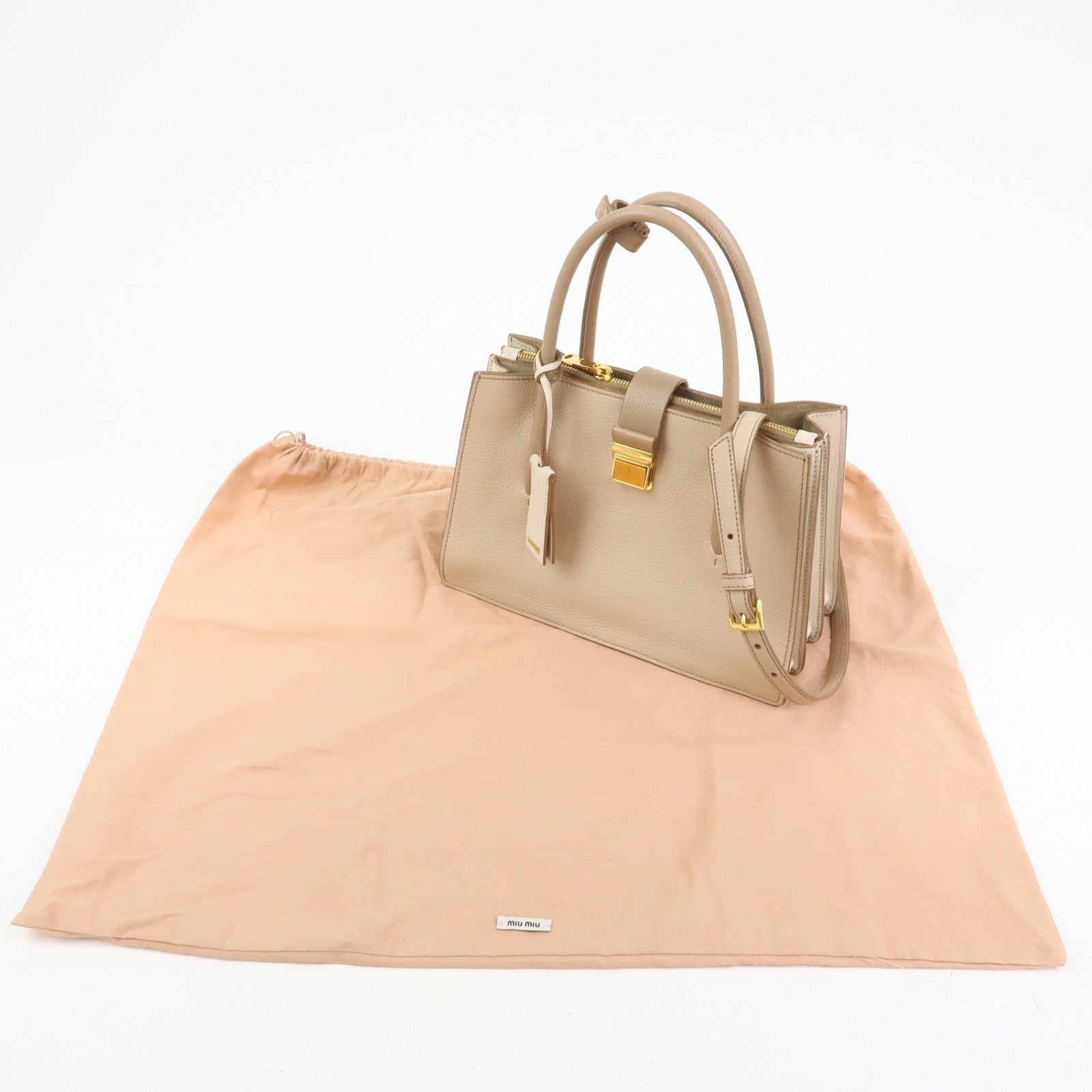 MIU MIU Madras Leather 2Way Bag Hand Bag Shoulder Bag Beige