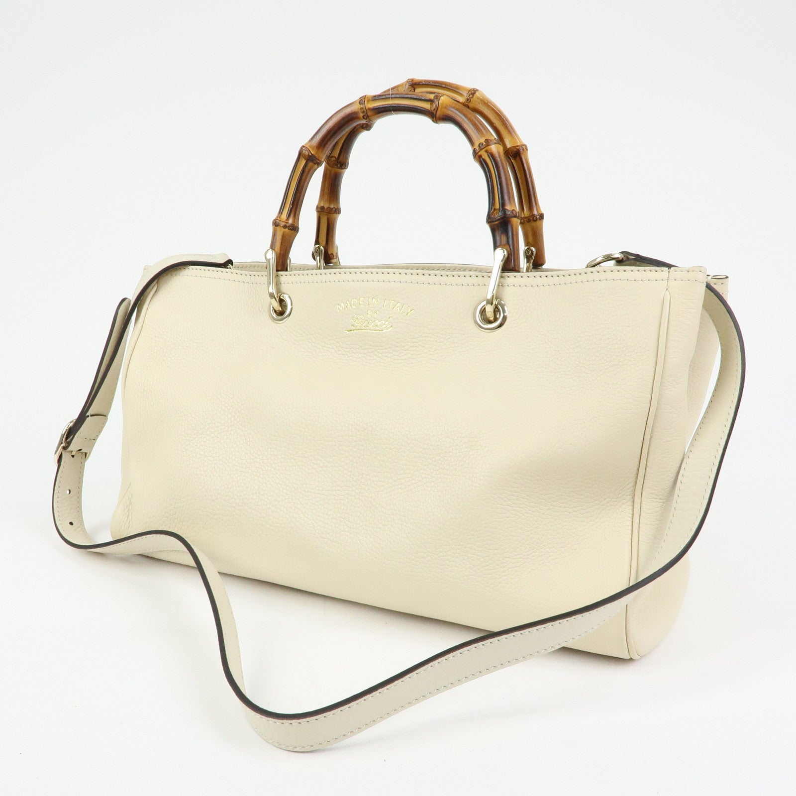 GUCCI Bamboo Shopper Medium 2Way Bag Shoulder Bag Ivory 323660
