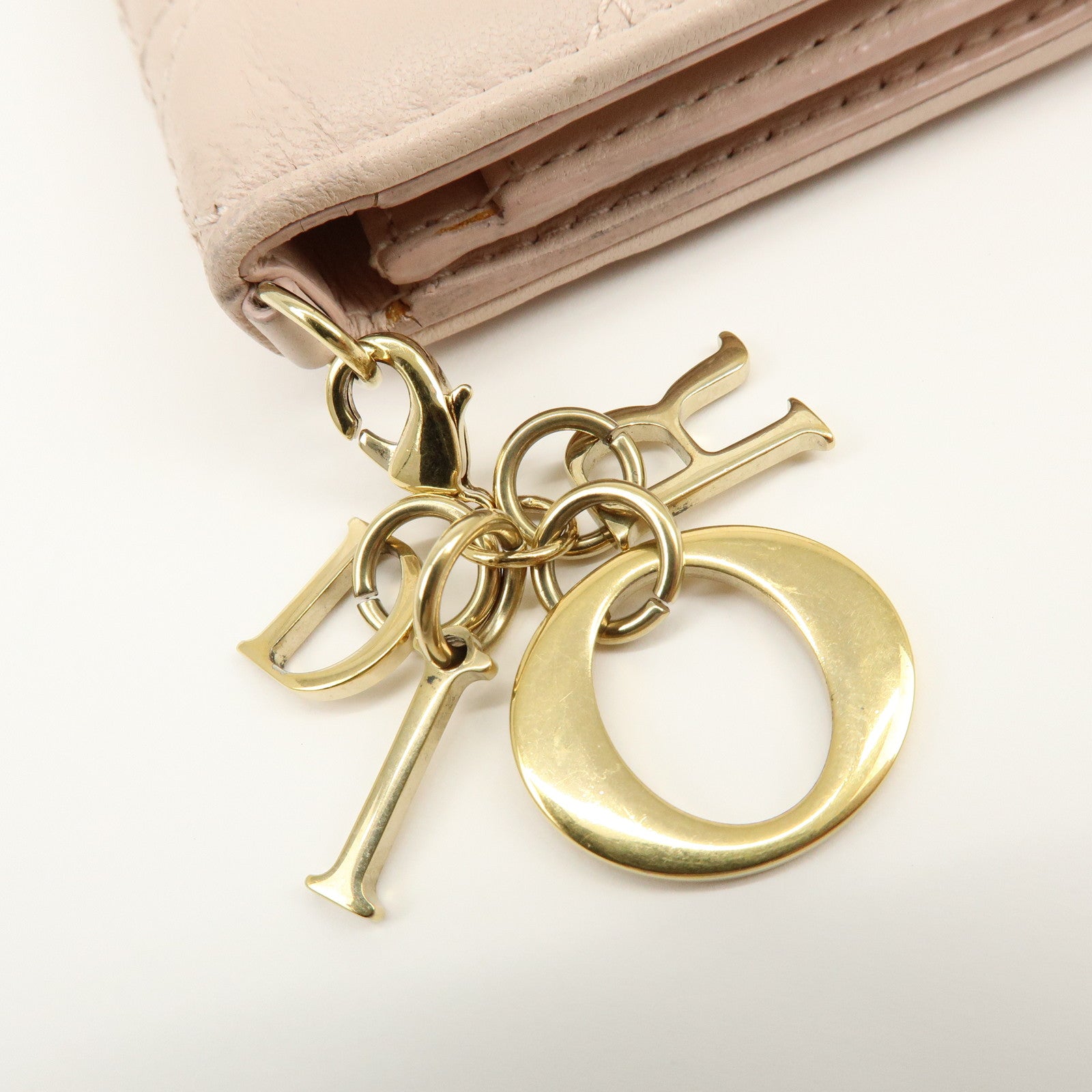 Christian Dior Lady Dior Canage Leather Card Case Pink Beige