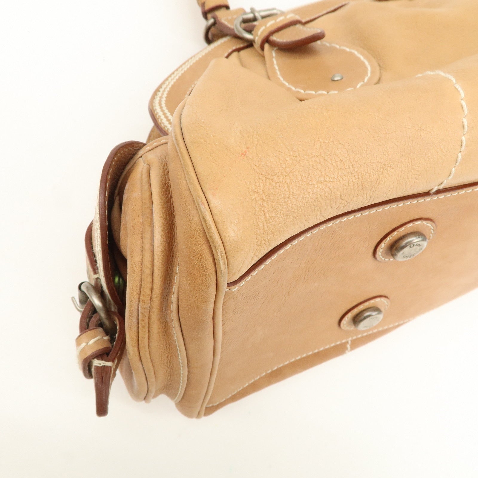 Christian Dior Logo Leather Shoulder Bag Hand Bag Brown