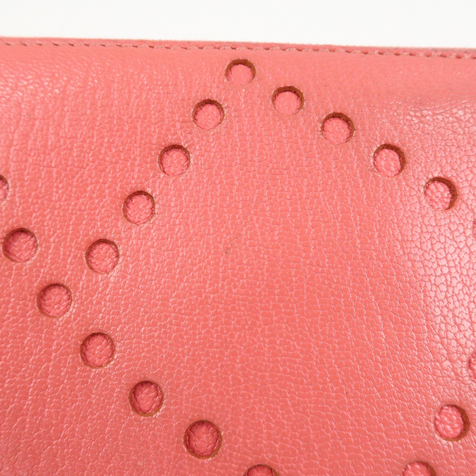 HERMES Evelyne Azap Leather 笆。P Stamped Round Zippy Long Wallet Pink