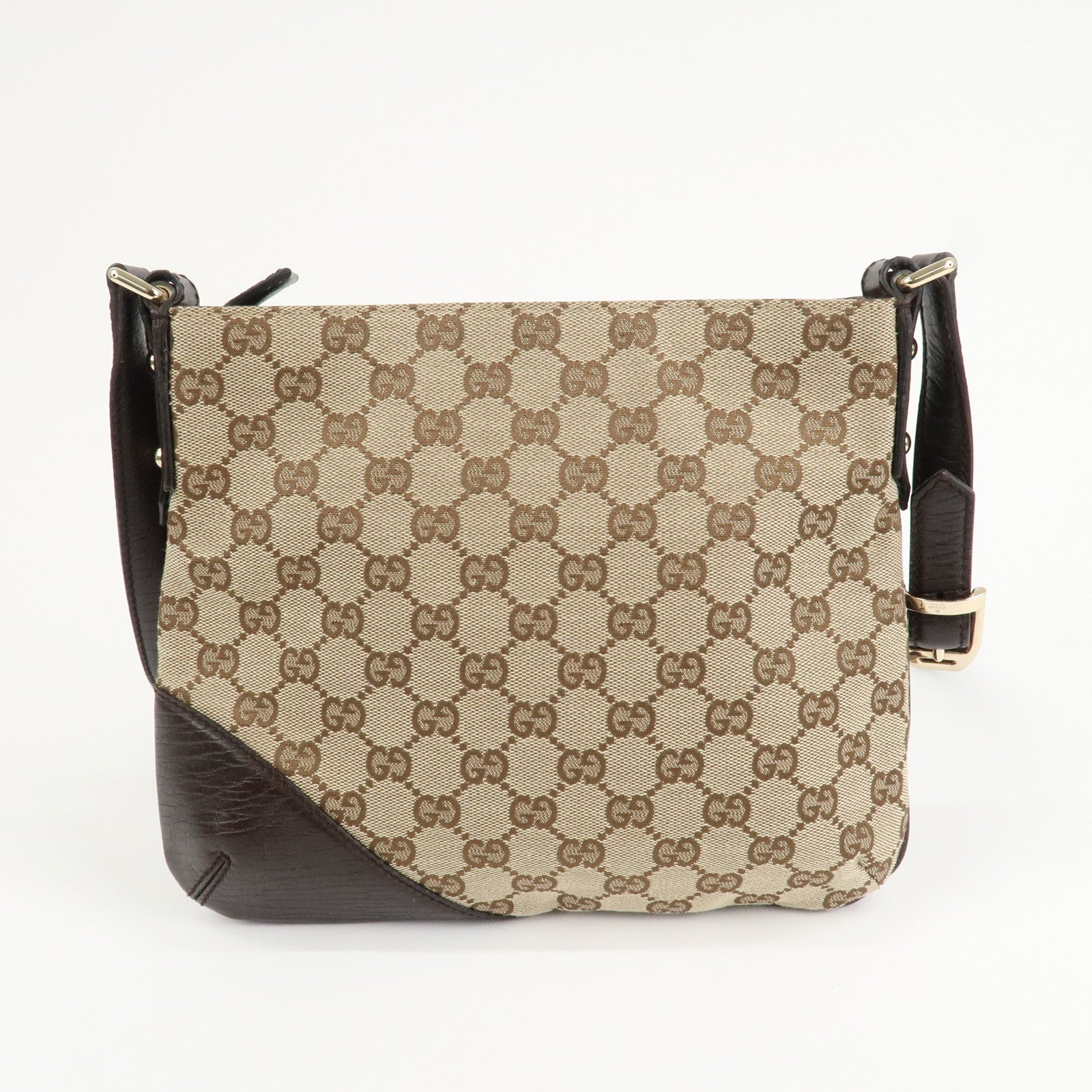 GUCCI Horsebit Sherry GG Canvas Leather Shoulder Bag Brown 17004