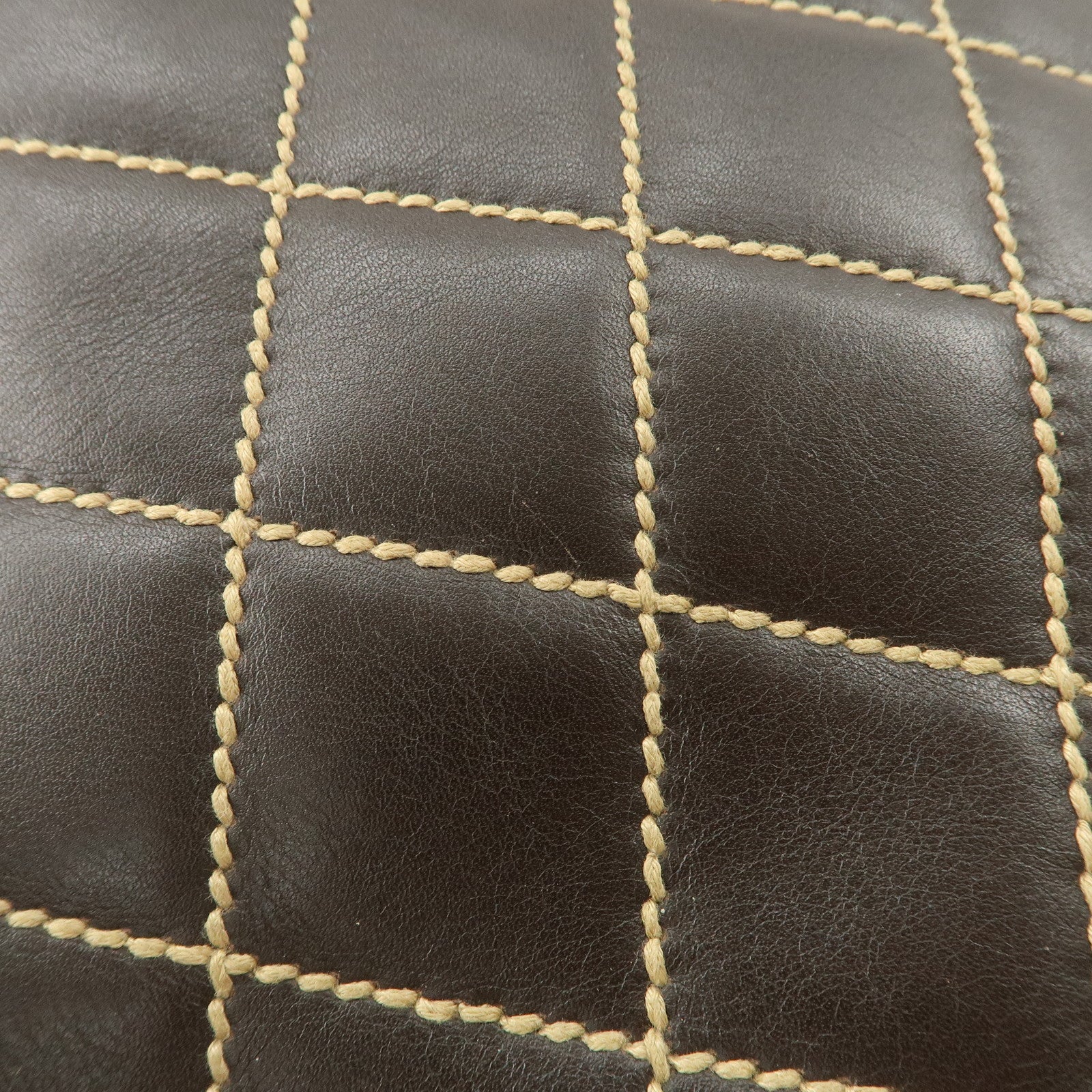 CHANEL COCO Mark Wild Stitch Leather Tote Bag Hand Bag Brown A18126 Used