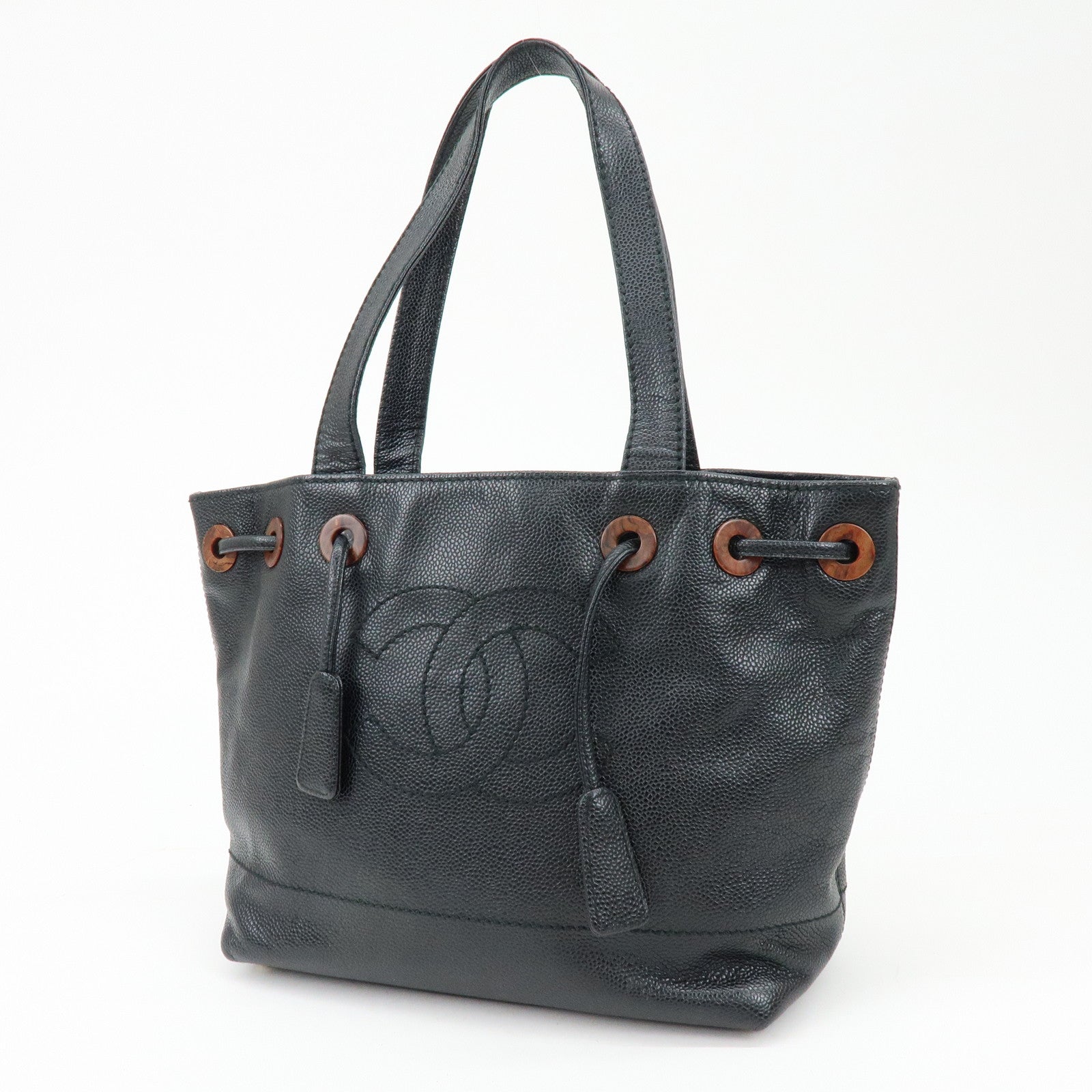 CHANEL COCO Mark Caviarskin Tote Bag Shoulder Bag Black