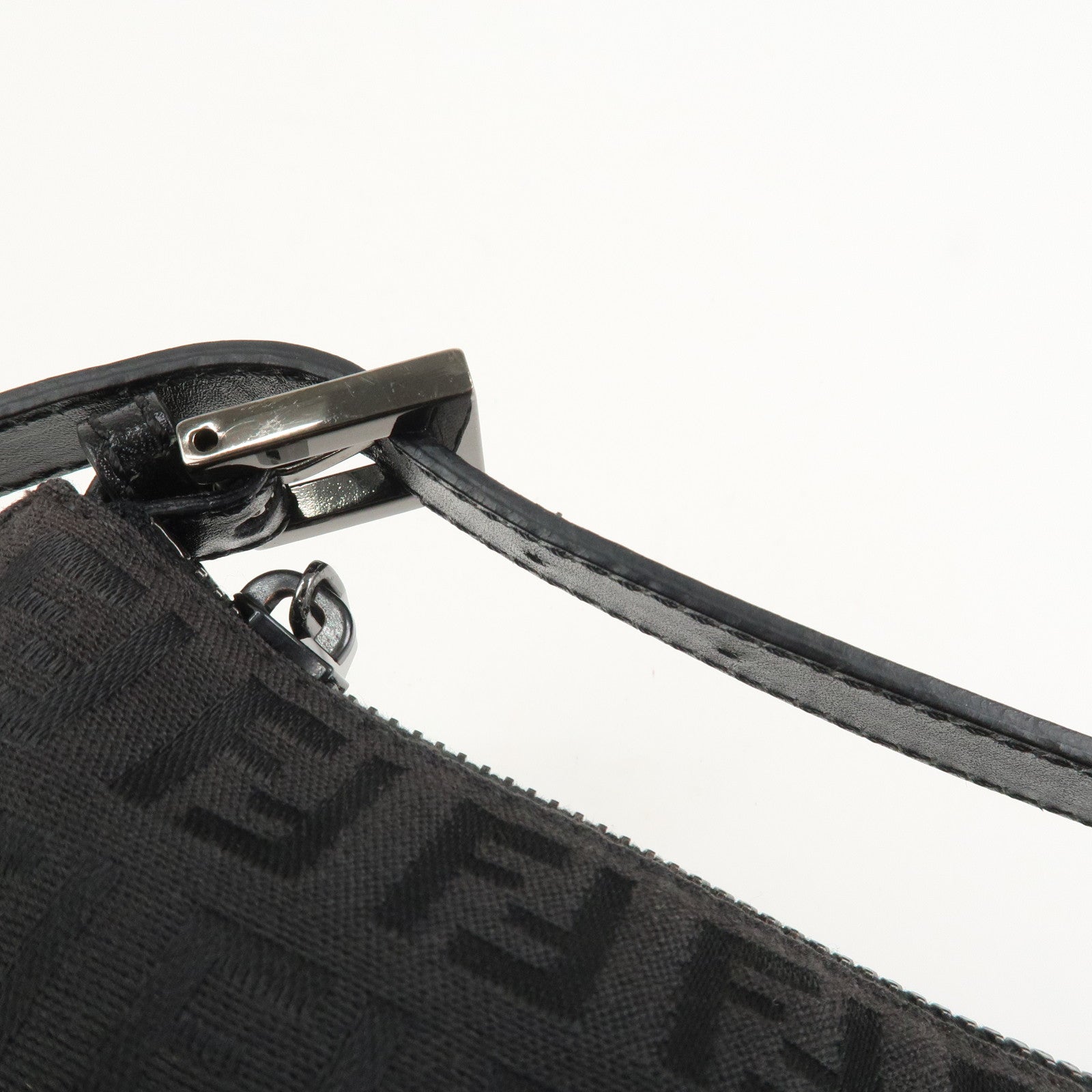 FENDI Zucchino Canvas Leather Hand Bag Pouch Black 8N0005