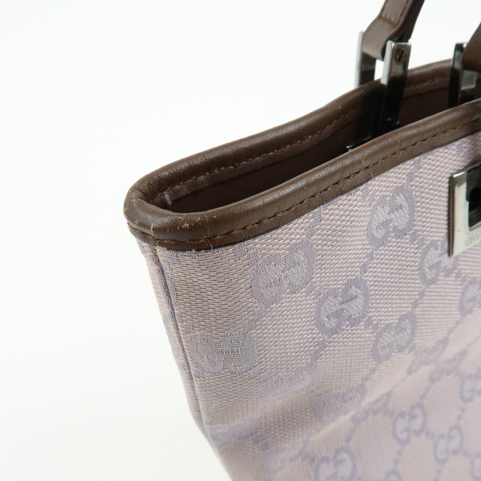 GUCCI GG Canvas Leather Tote Bag Hand Bag Purple 31244