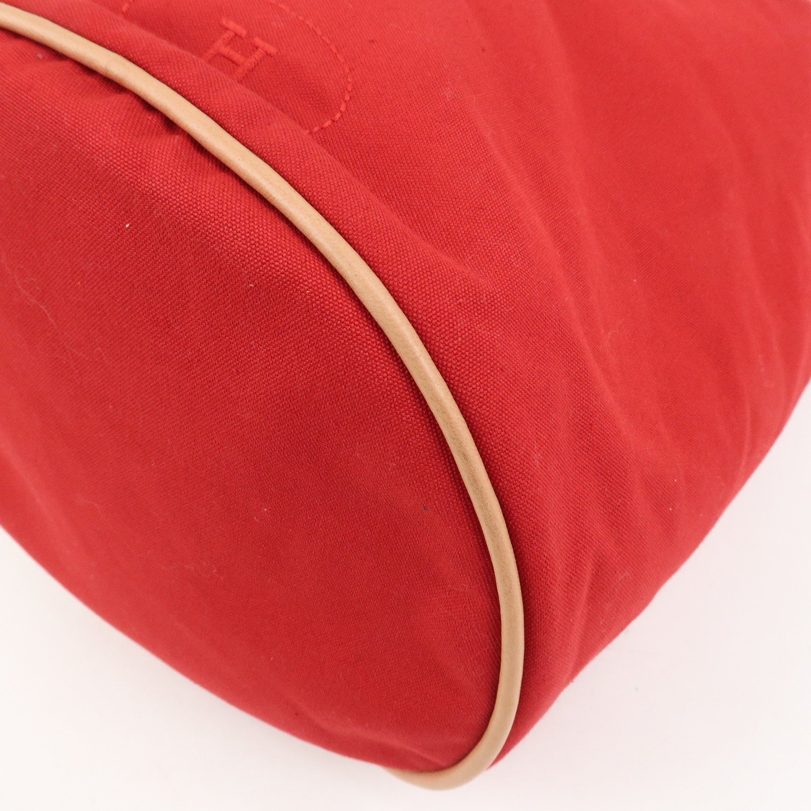 HERMES Canvas Leather Polochon Mimile PM Drawstring Bag Red