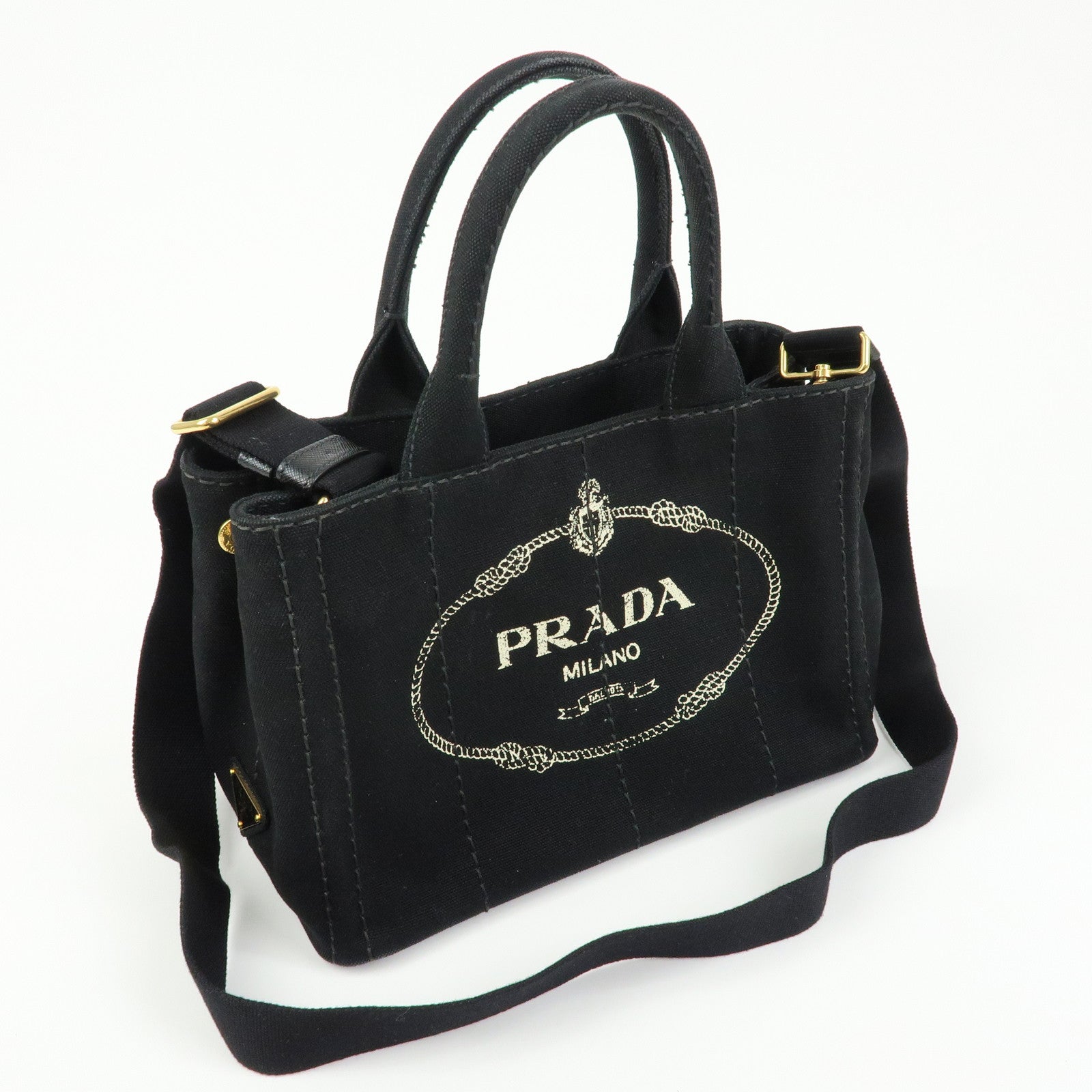 PRADA Triangle Logo Canapa Mini Canvas 2Way Bag Hand Bag 1BG439