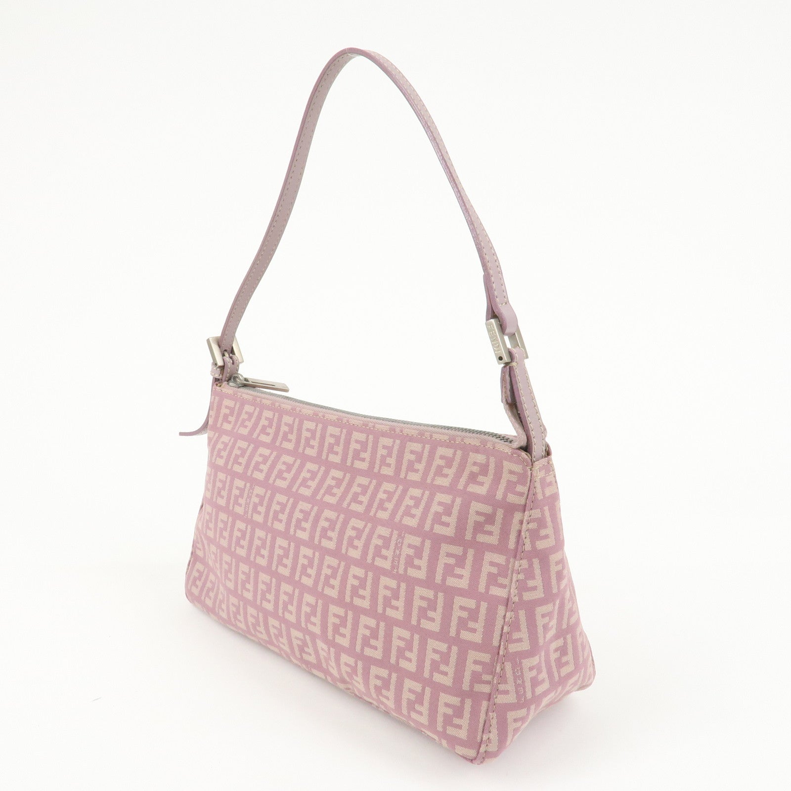 FENDI Zucchino Canvas Leather Shoulder Bag Light Purple 8BR267