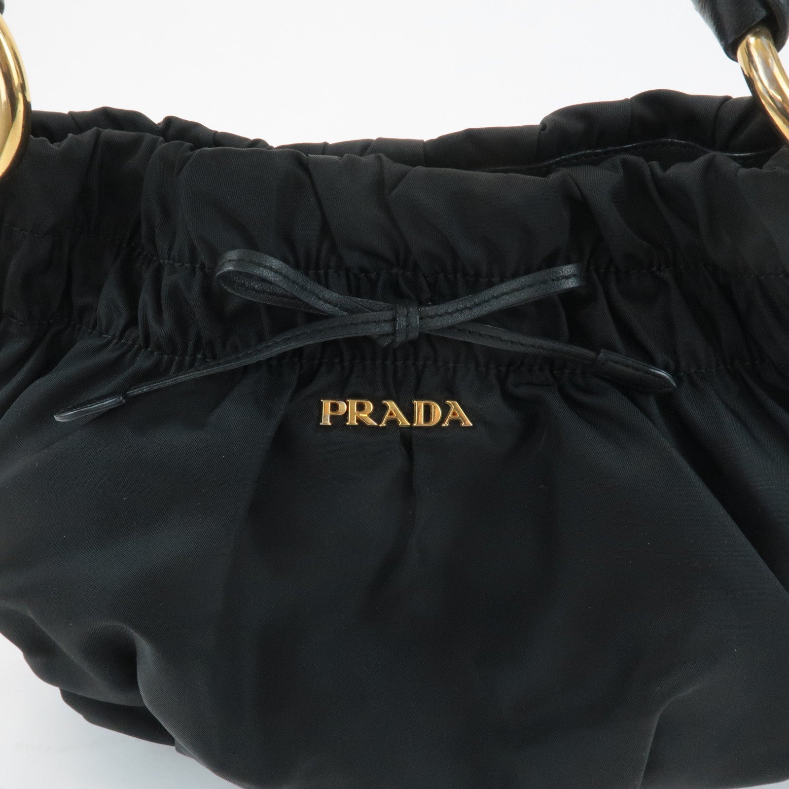 PRADA Ribbon Leather Nylon Shoulder Bag Hand Bag Black