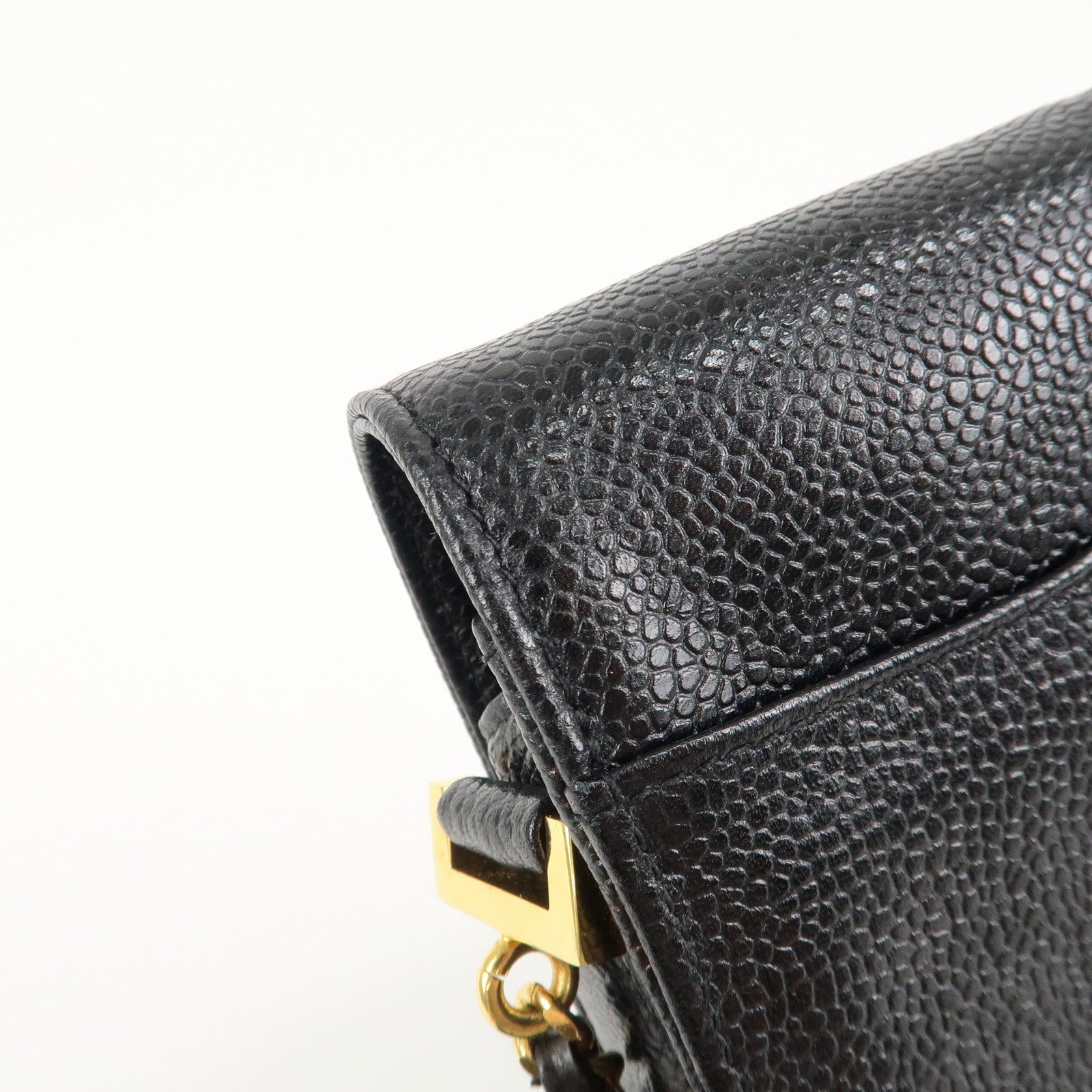 CHANEL COCO Mark Leather Chain Phone Shoulder Black Gold HDW3513453 Used