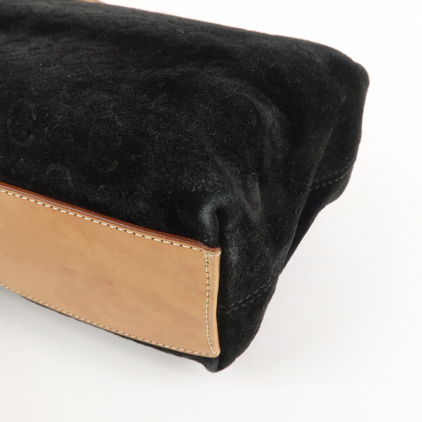 CELINE C Macadam Leather Suede Shoulder Bag Hand Bag Black Brown