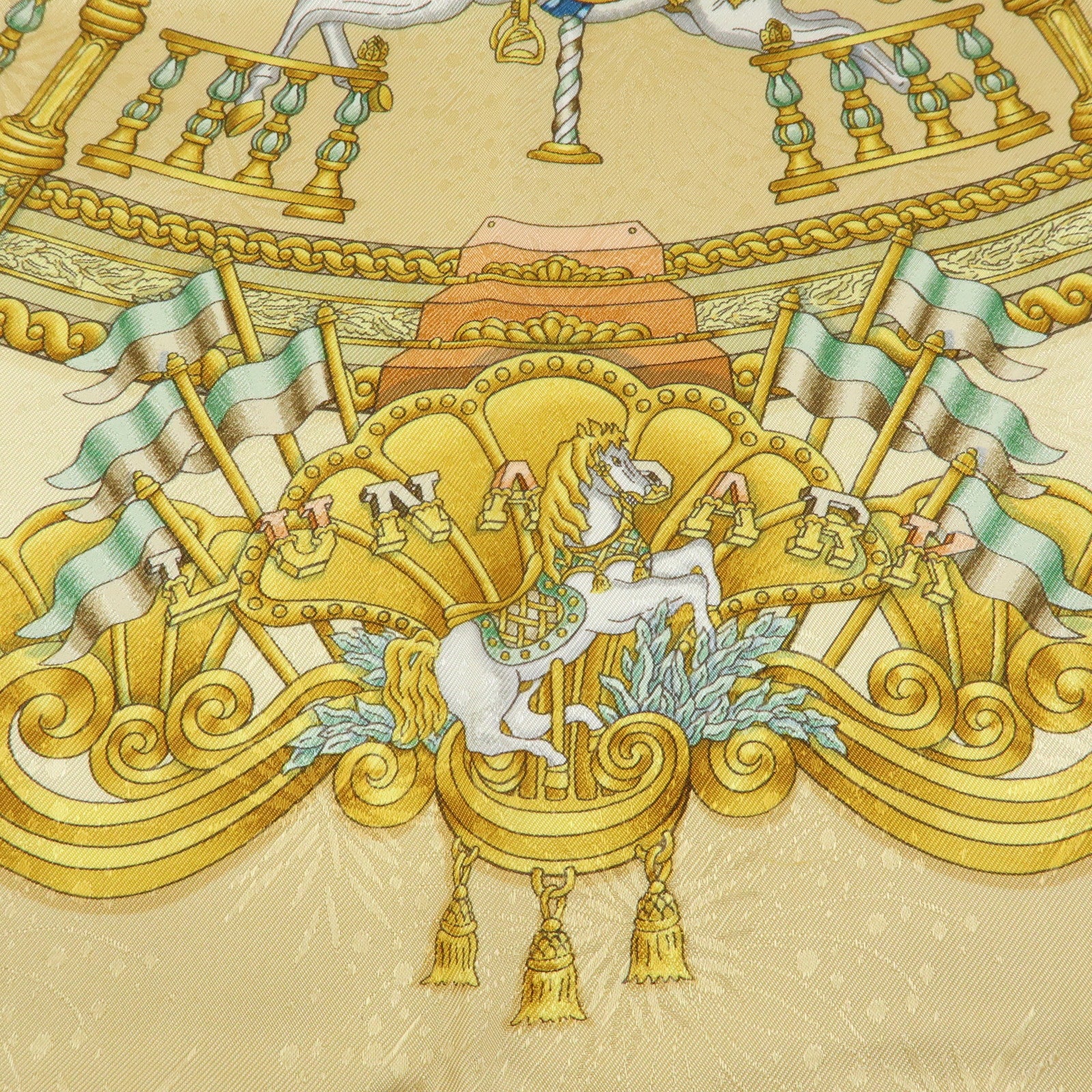 HERMES Carre 90 Silk 100% Scarf LUNA PARK Gold