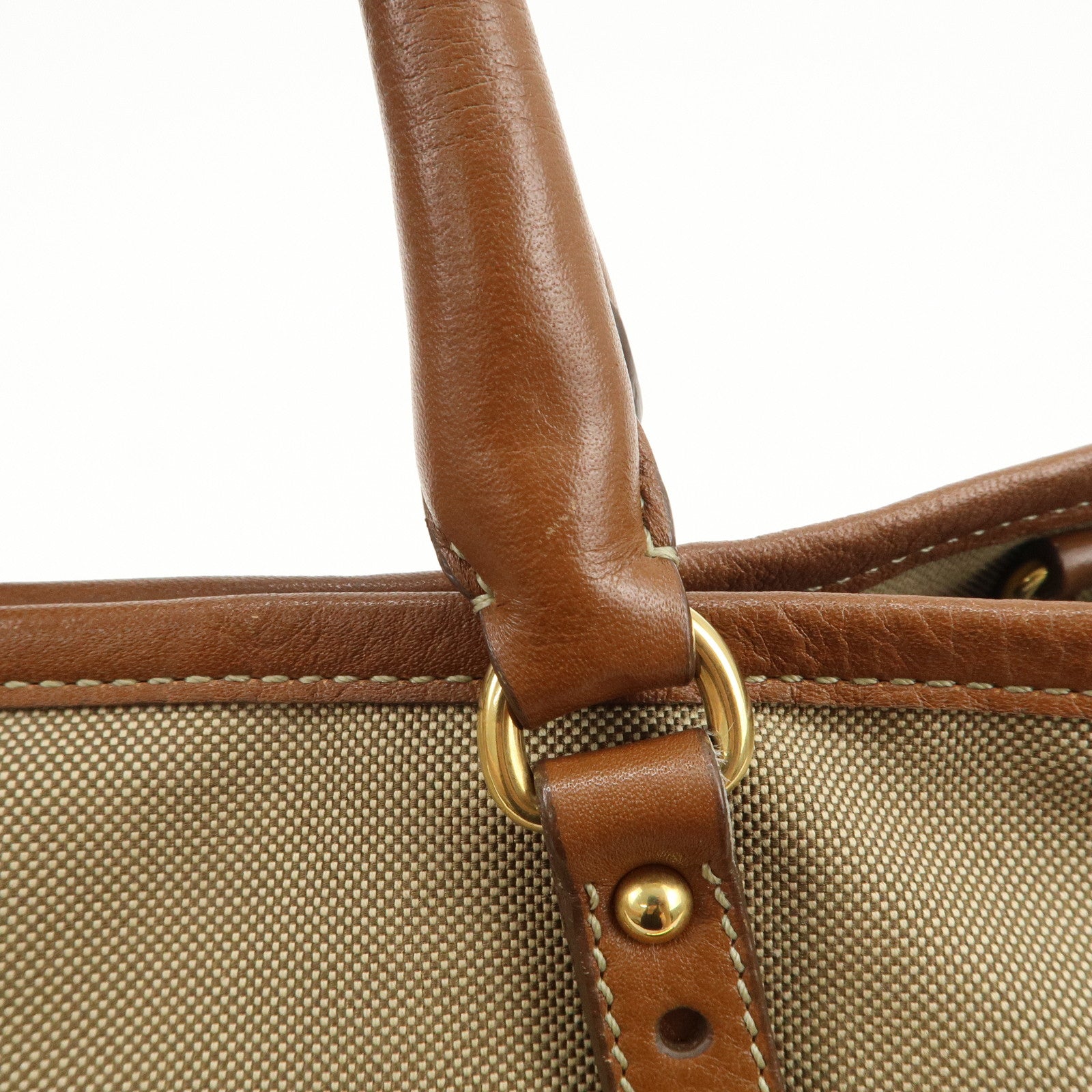 PRADA Logo Jacquard Leather Ribbon 2Way Tote Bag Brown BN1841