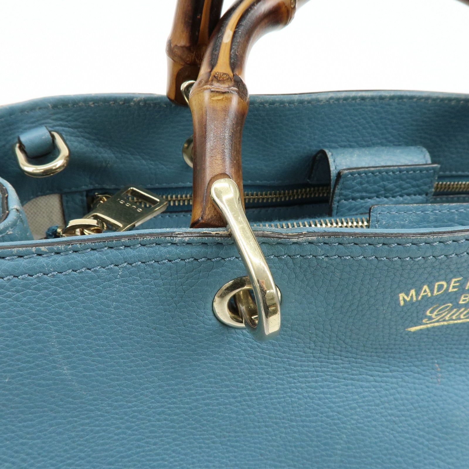 GUCCI Bamboo Leather Shopper Medium 2Way Bag Shoulder Bag 323660