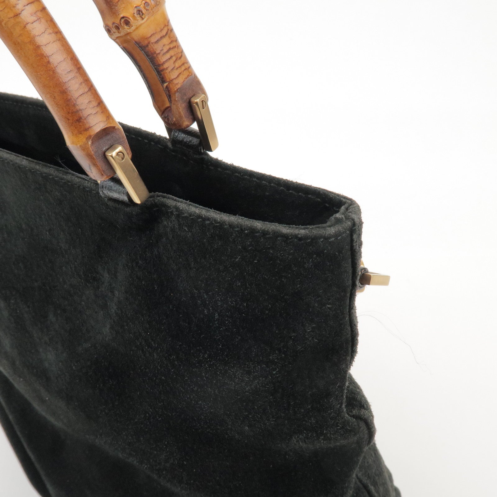 GUCCI Bamboo Suede 2Way Bag Hand Bag Shoulder Bag Black 0022122