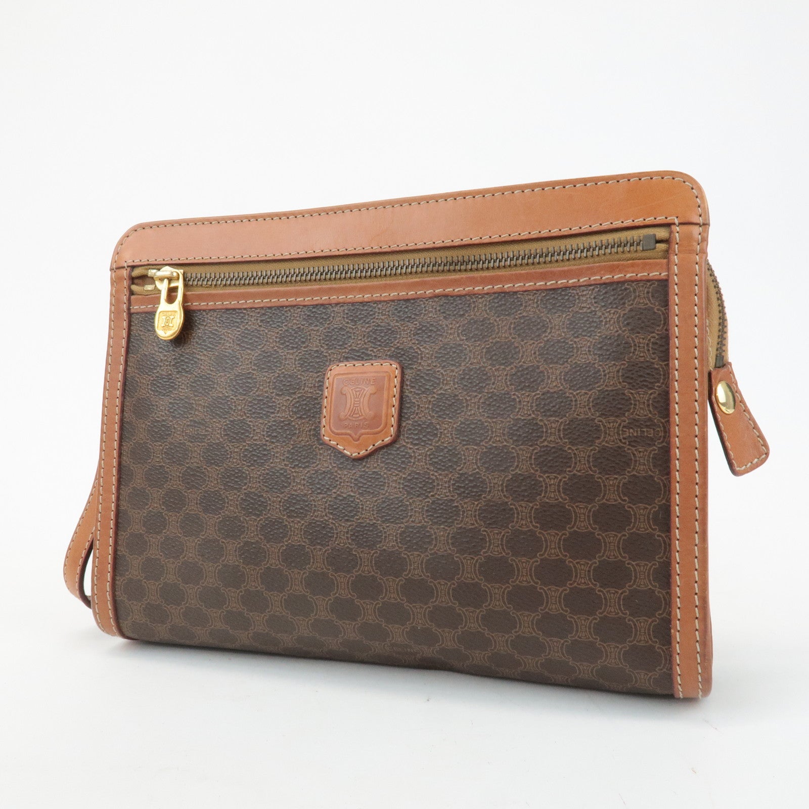 CELINE Macadam PVC Leather Clutch Bag Second Bag Brown