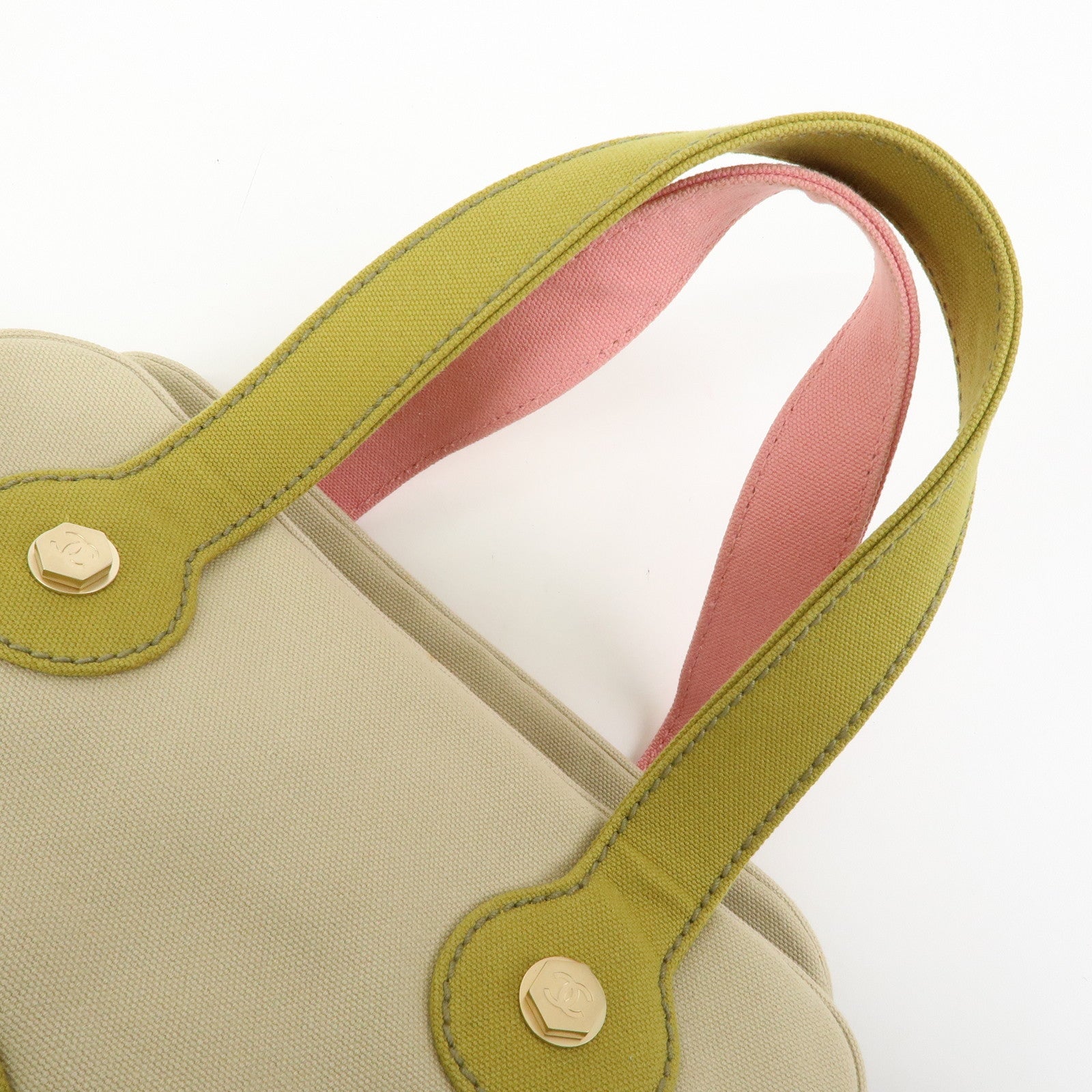 CHANEL Marshmello COCO Mark Canvas Hand Bag Beige Light Green Pink