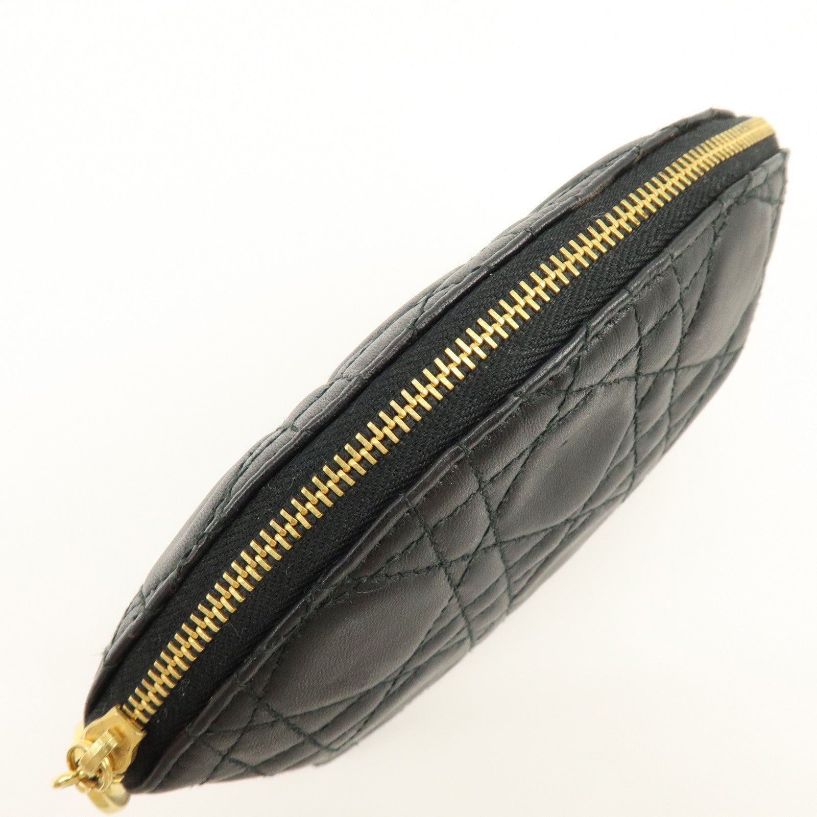 Christian Dior Cannage Lamb Skin Pouch Cosmetic Pouch Black