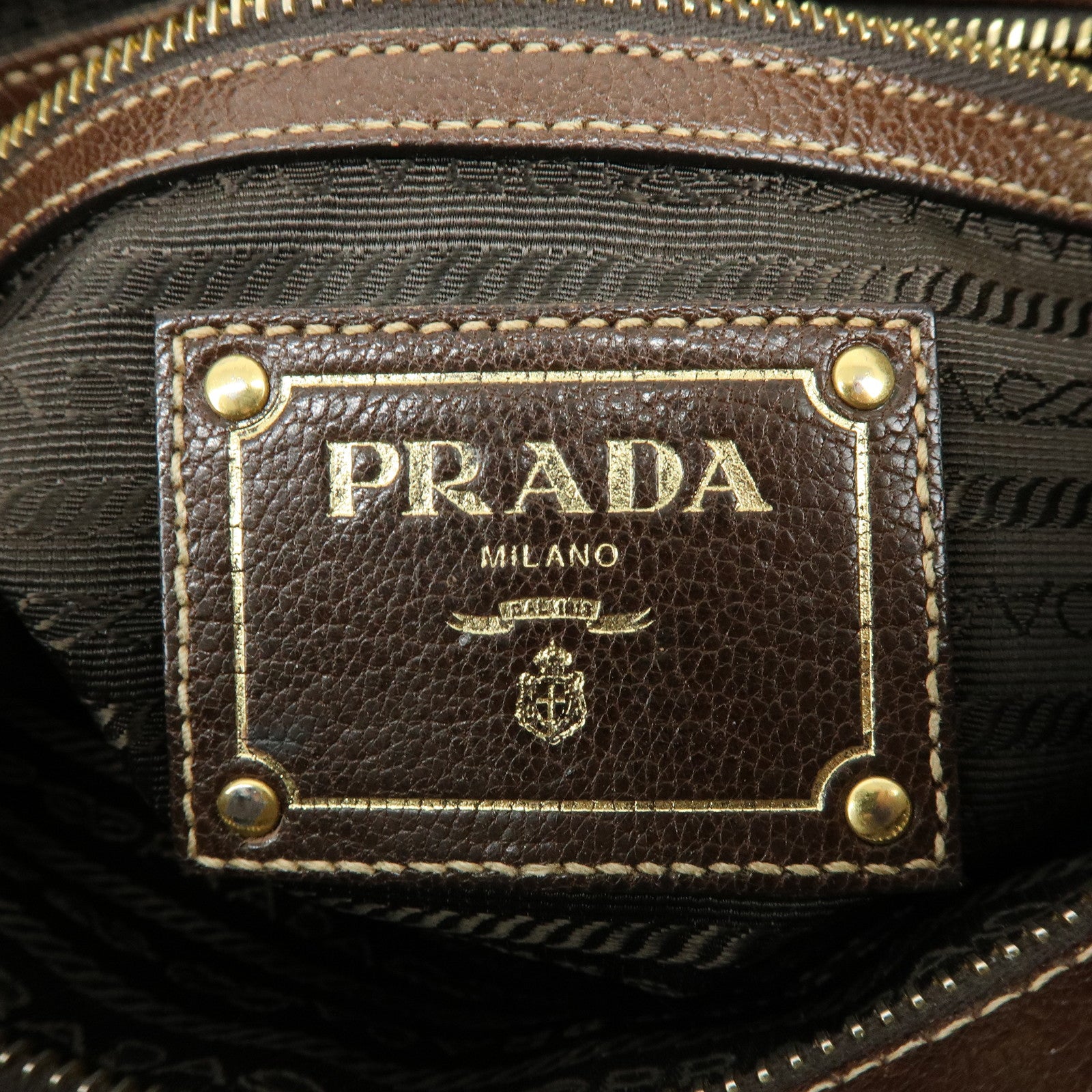 PRADA Logo Jacquard Leather Shoulder Bag Crossbody Bag Brown