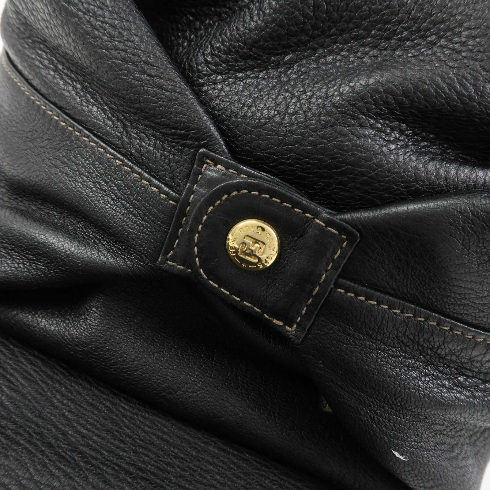 FENDI Logo Leather Backpack Rucksack Black 26063