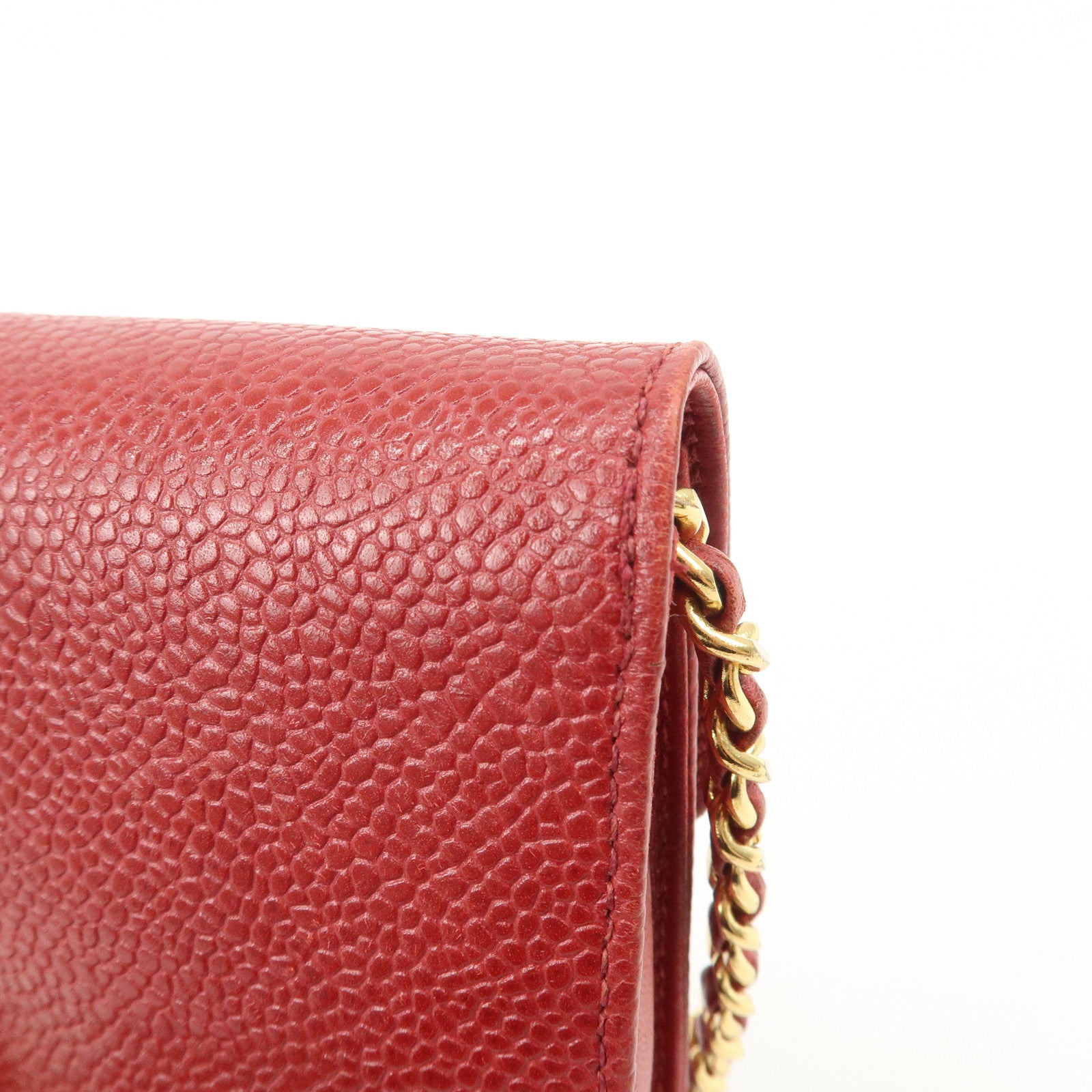 CHANEL COCO Mark Caviarskin Chain Shoulder Bag Pouch Red
