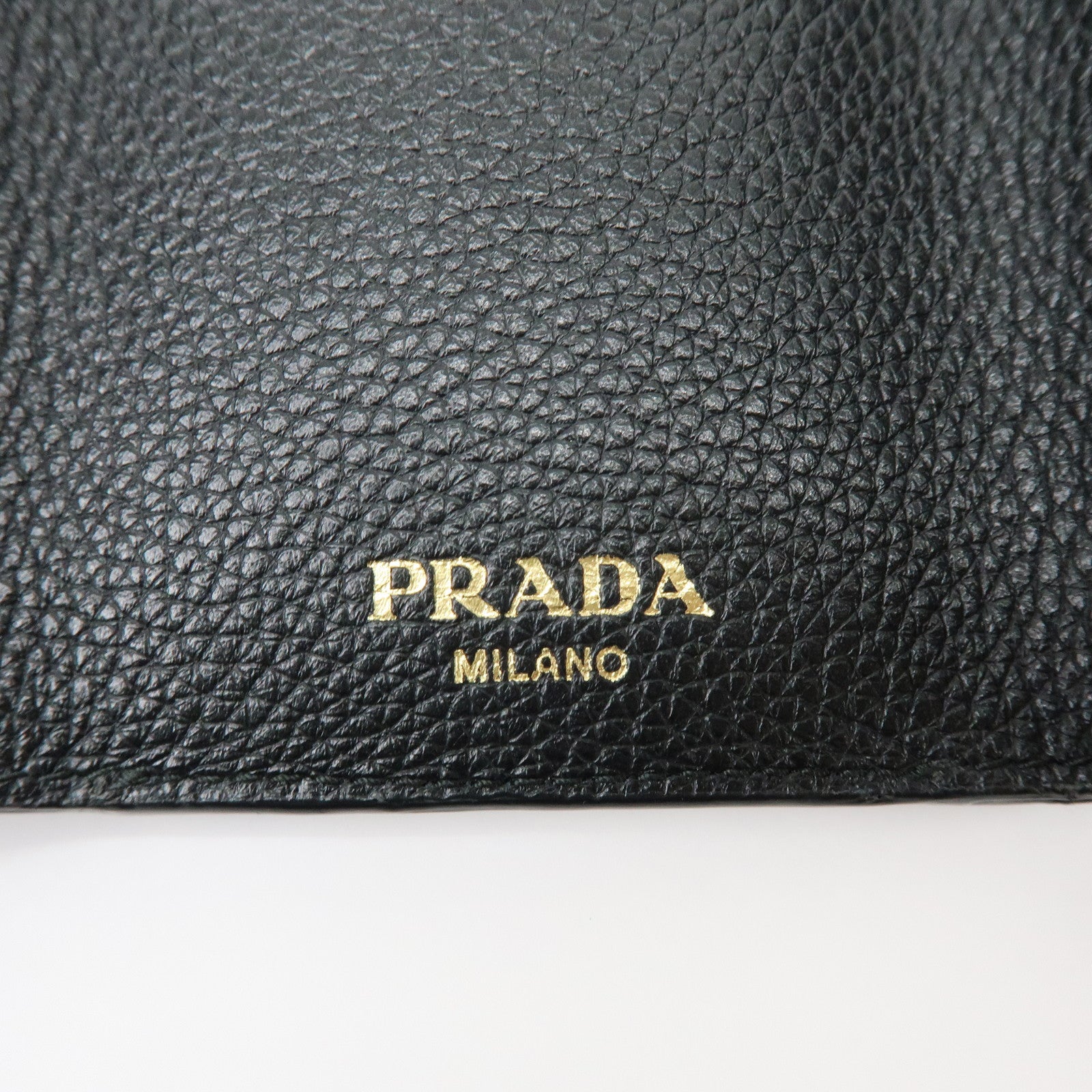PRADA Logo Saffiano Leather Tri-fold Compact Wallet Black 1MH021