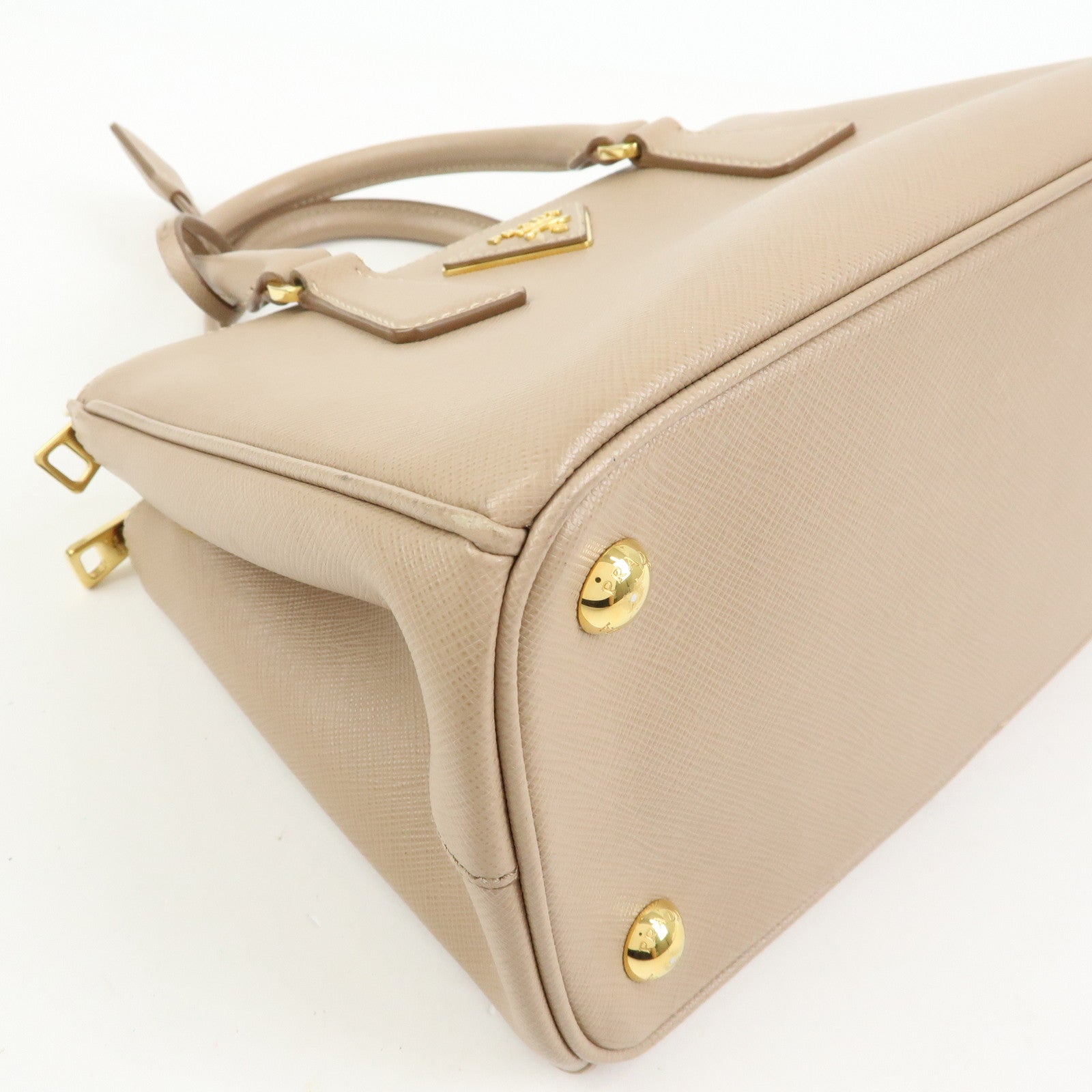 PRADA Triangle Logo Galleria Saffiano Leather 2Way Bag Beige 1BA896