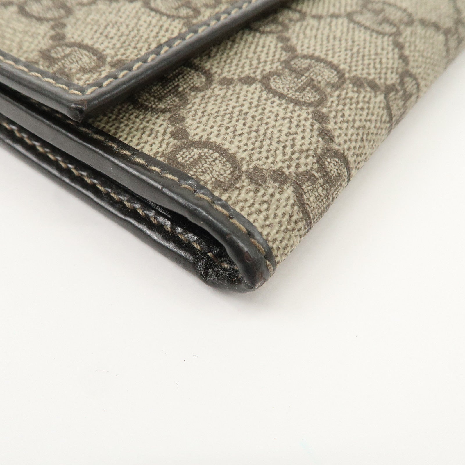 GUCCI GG Supreme Leather Flap Long Wallet Beige Brown 203573 Used