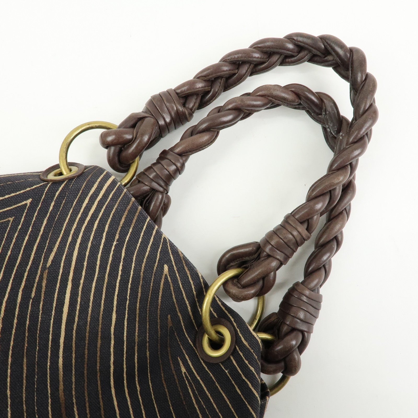 BOTTEGA VENETA Canvas Leather Tote Bag Hand Bag Brown