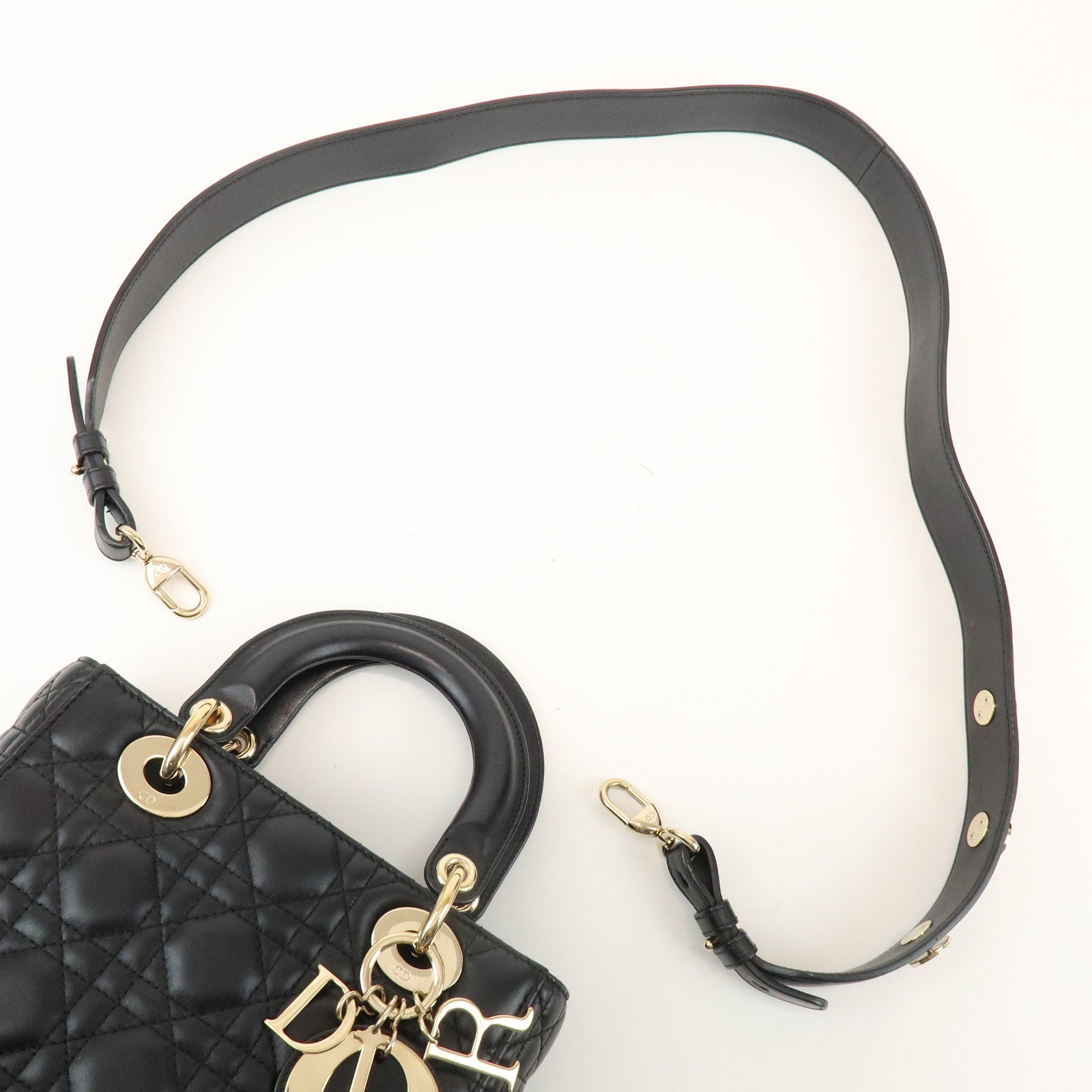 Christian Dior Lady Dior Cannage Lamb Skin 2Way Bag Hand Bag Black