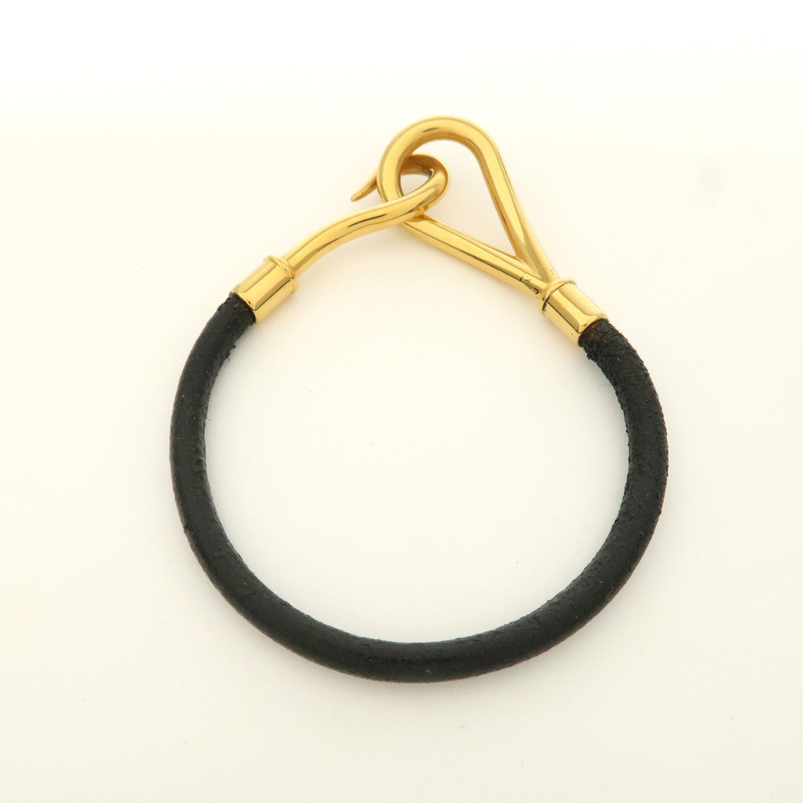 HERMES Leather Jumbo Bracelet Gold Hook Black