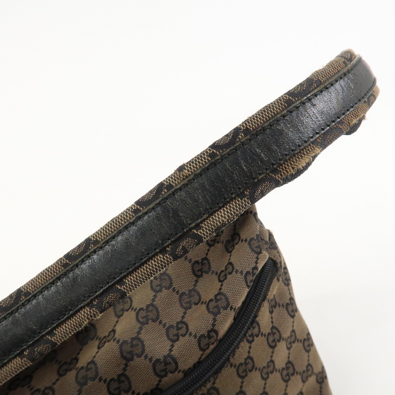 GUCCI GG Canvas Leather Shoulder Bag Hand Bag Brown Black 001・3386