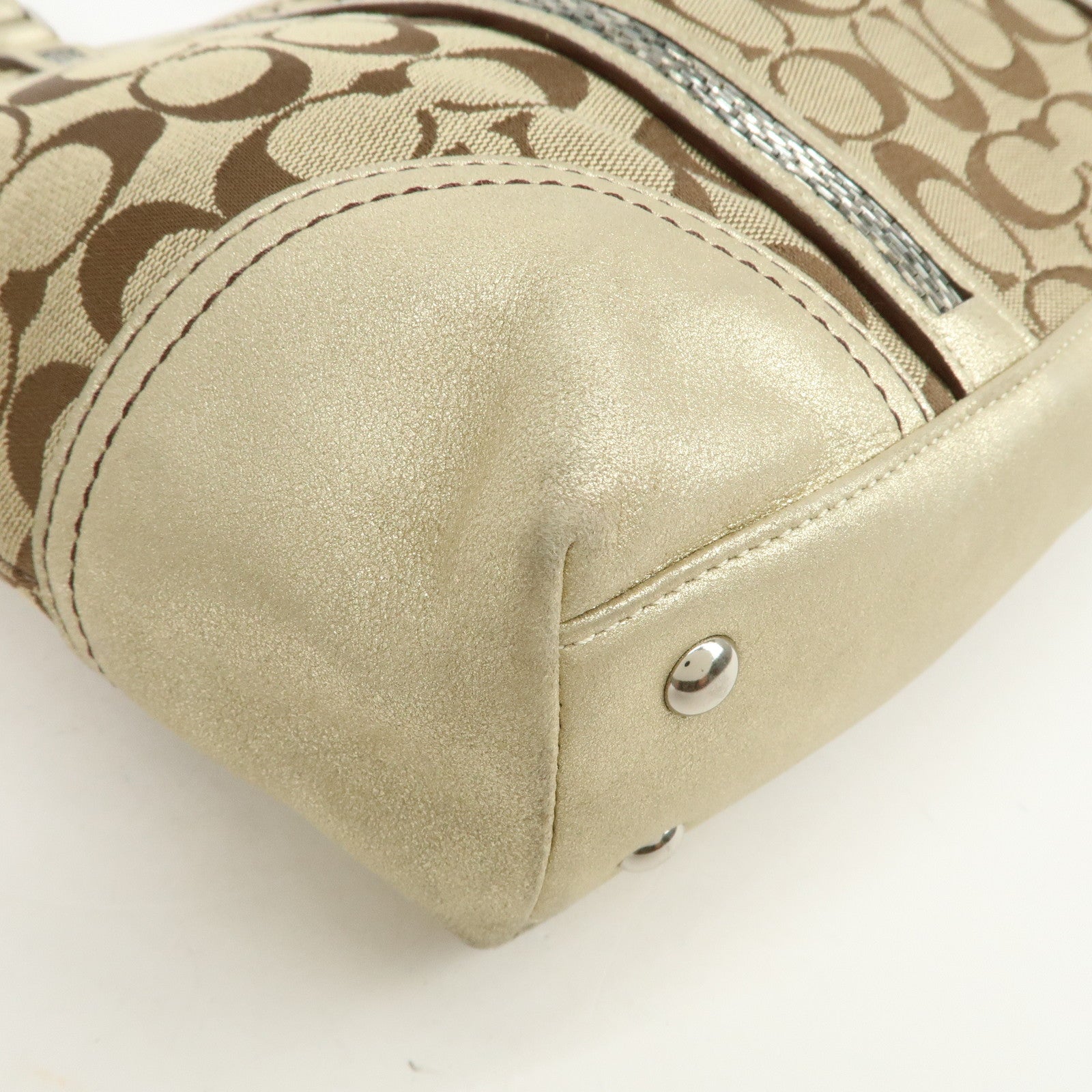 COACH Signature Set of 3 Shoulder Bag Hand Bag Beige Brown Gold