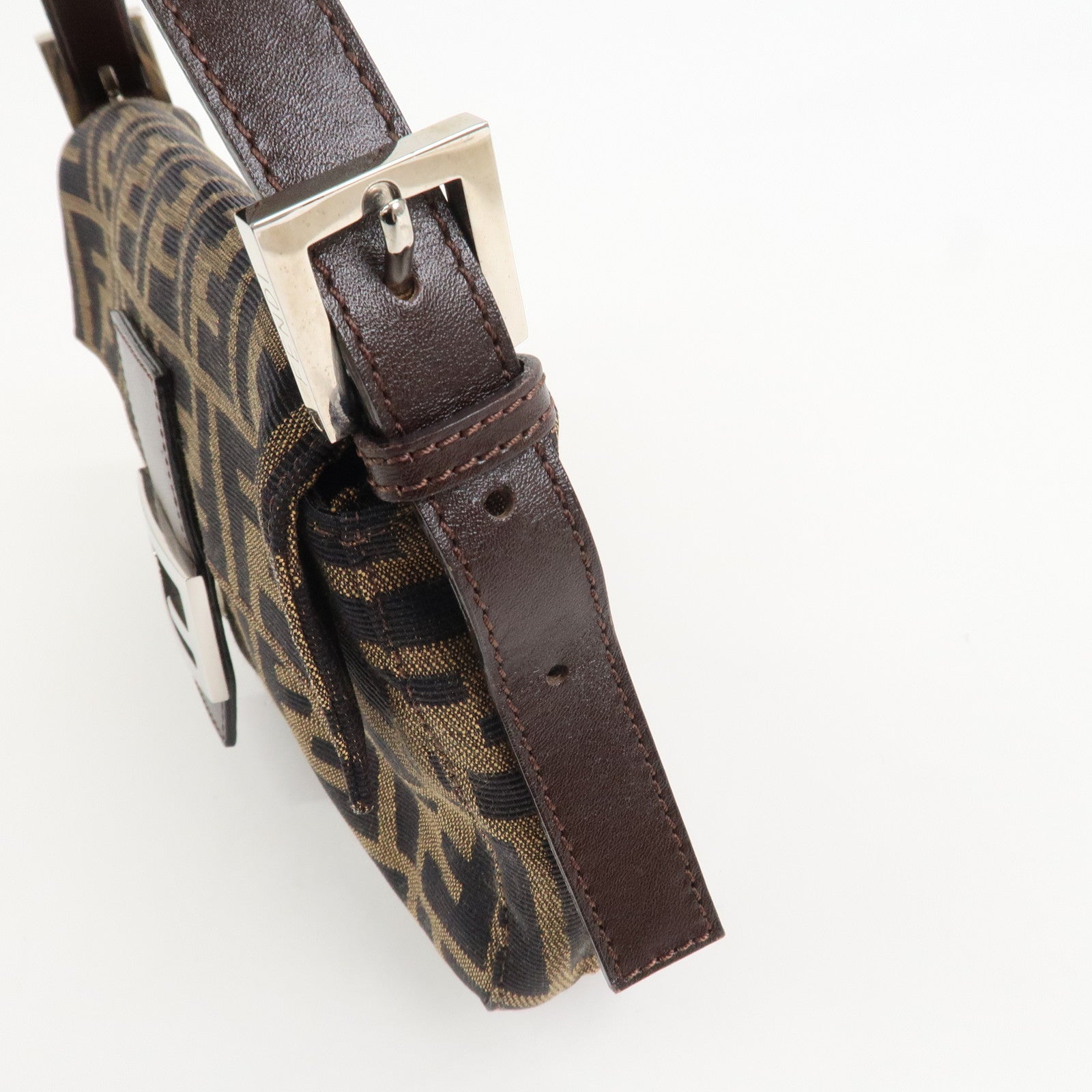 FENDI Mamma Baguette Zucca Canvas Shoulder Bag Brown Black 26424