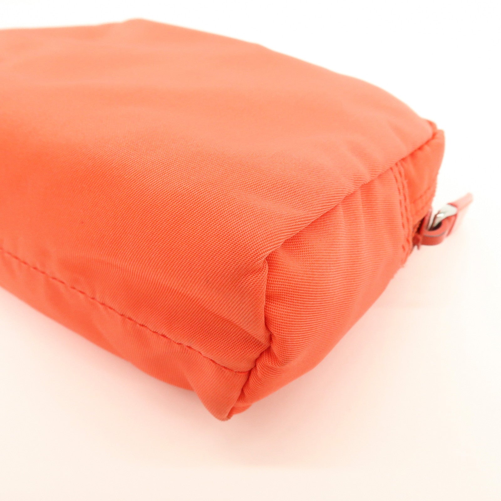 PRADA Triangel Logo Nylon Leather Pouch Cosmetic Case Coral