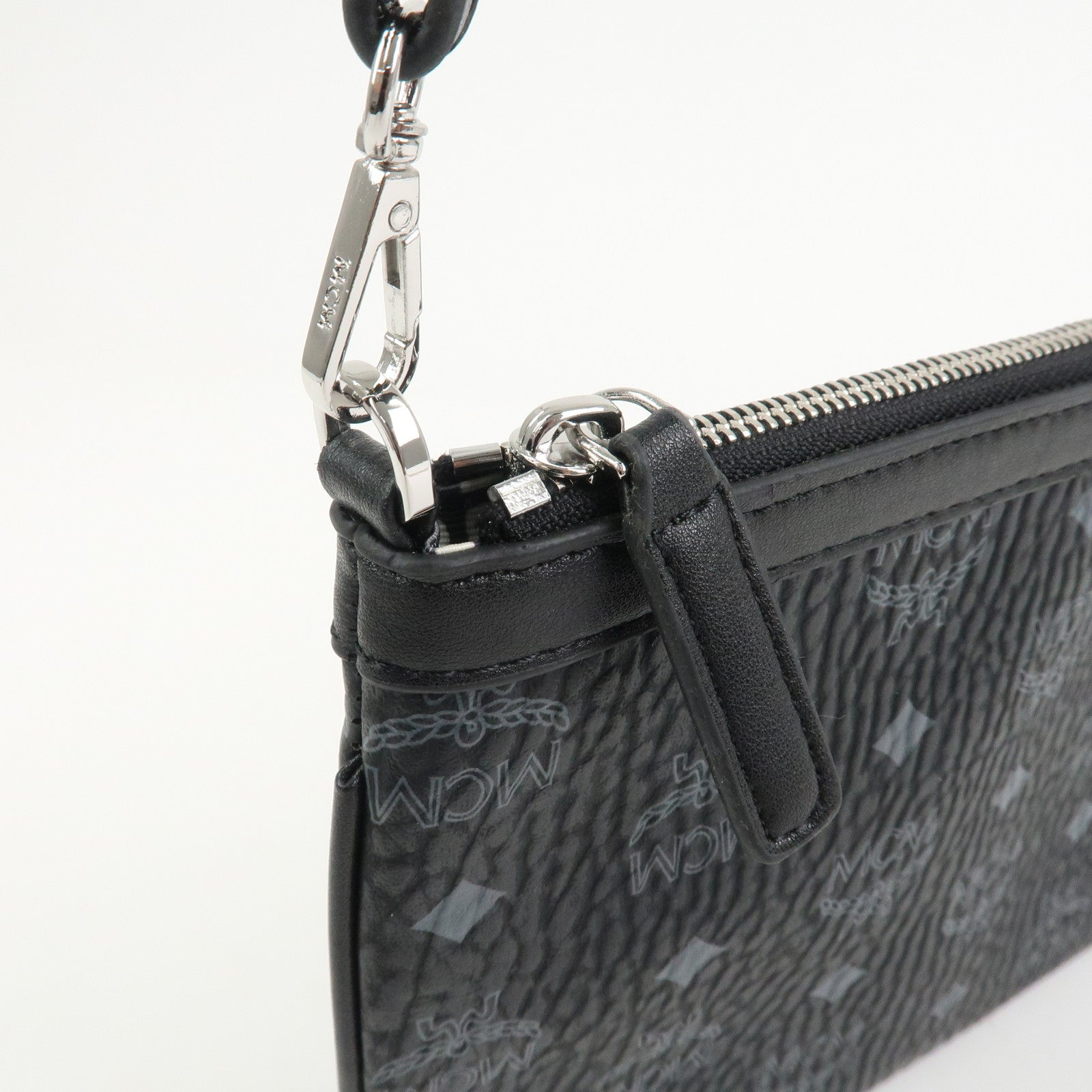 MCM Visetos Logo Leather Shoulder Bag Hand Bag Black