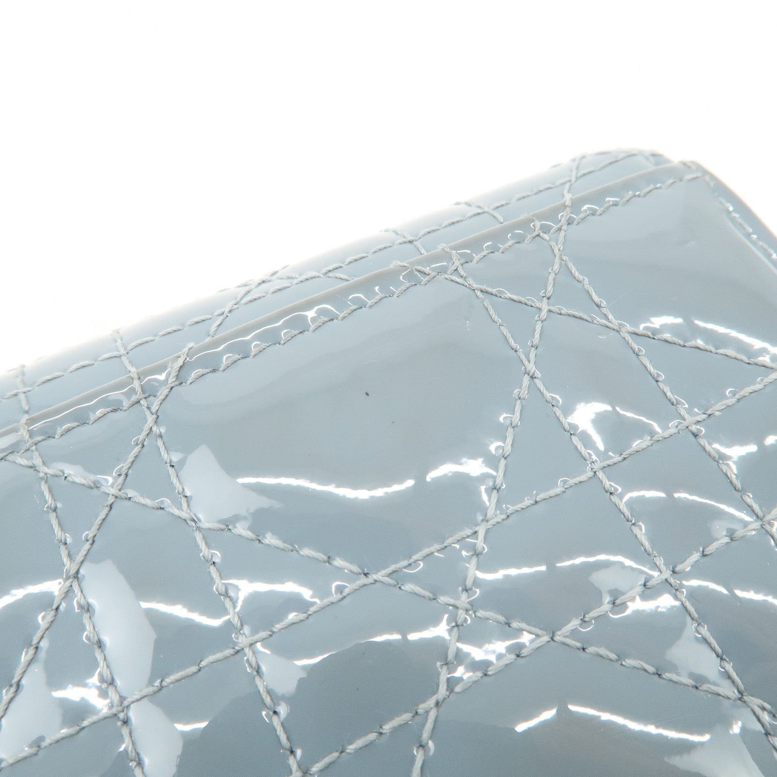 Christian Dior Cannage Patent Leather Compact Wallet Blue Used