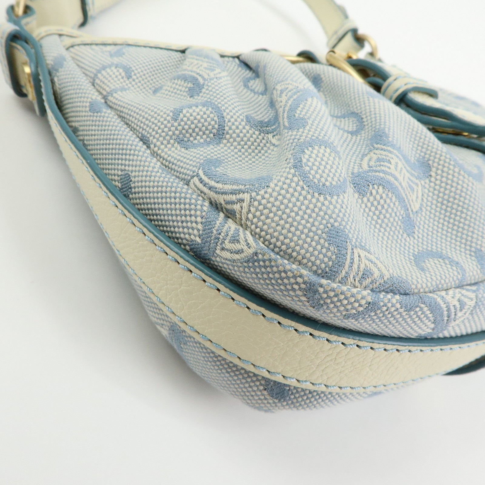 CELINE Macadam Canvas Leather Shoulder Bag Crossbody Bag Light Blue