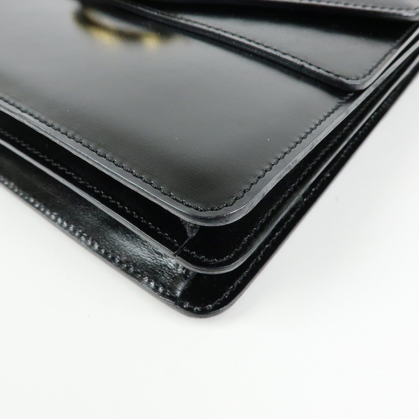 CELINE Leather Double Flap Hand Bag Black