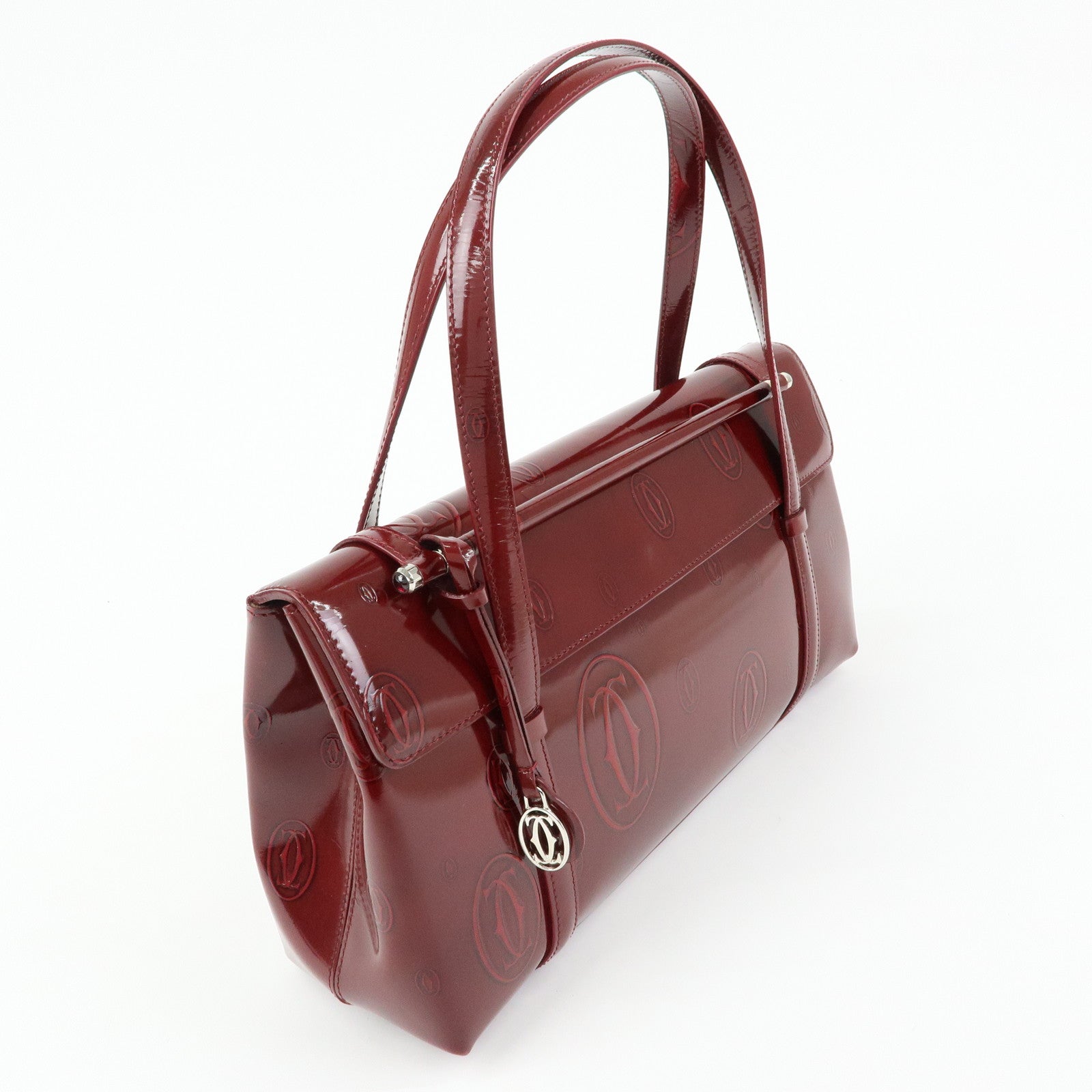 Cartier Happy Birthday Patent Leather Hand Bag Tote Bag Bordeaux