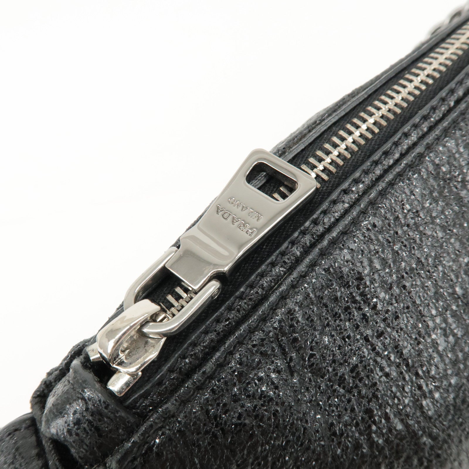 PRADA Logo Leather Chain Shoulder Bag Hand Bag Black BR4370 Used
