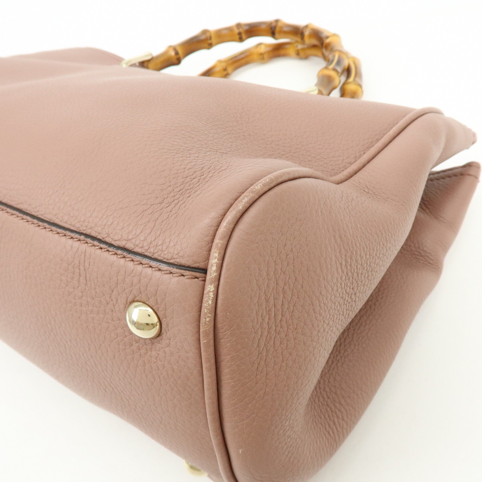 GUCCI Bamboo Shopper Medium 2Way Bag Shoulder Bag Pink Beige 323660