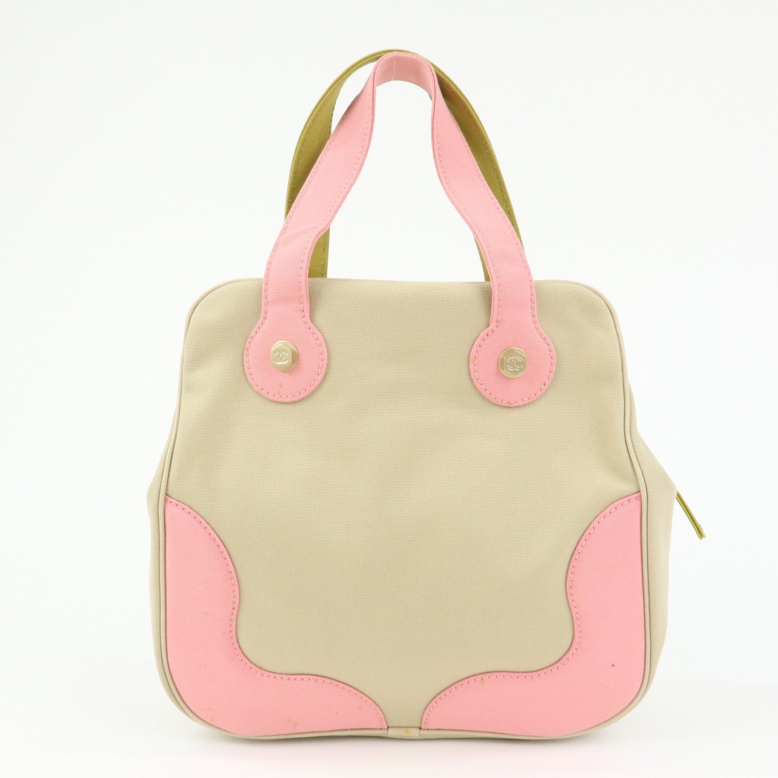 CHANEL Marshmello COCO Mark Canvas Hand Bag Beige Light Green Pink