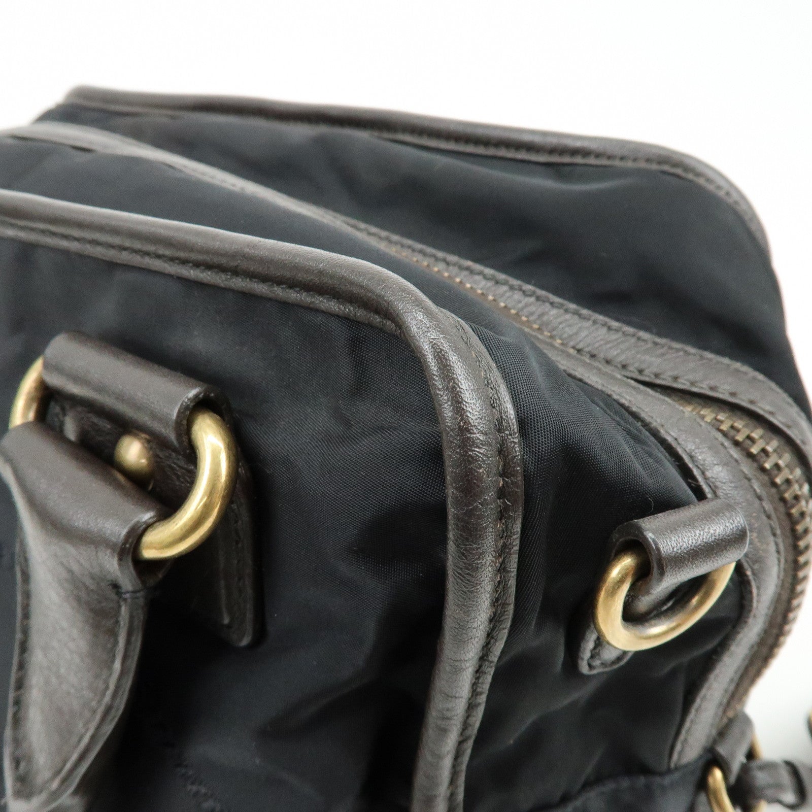 PRADA Triangle Logo Nylon Leather 2Way Hand Shoulder Bag Black