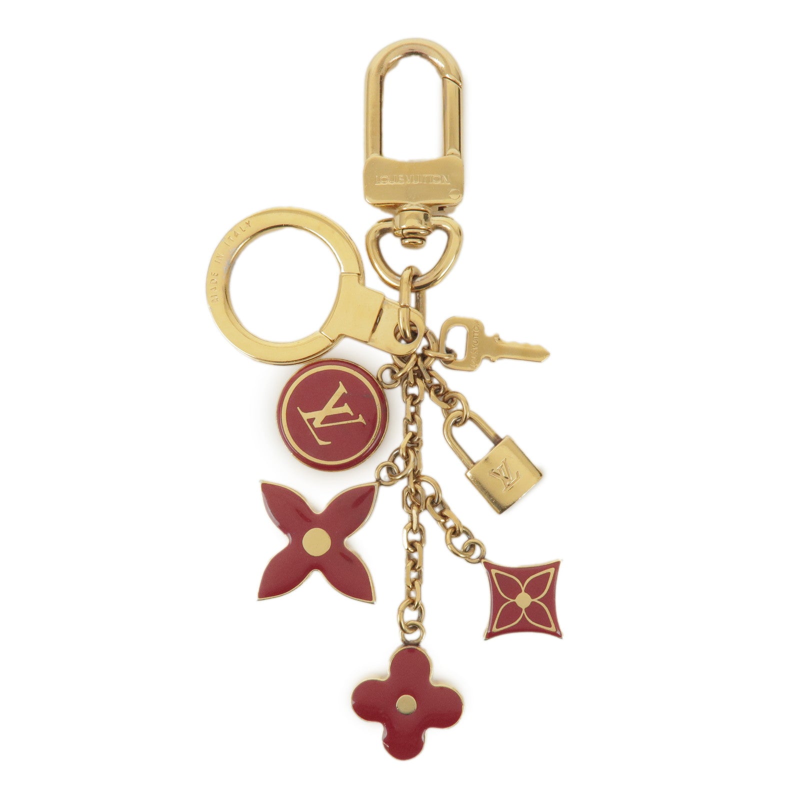 Louis Vuitton Porte Cles Pompille Metal Bag Charm Gold Red M91928