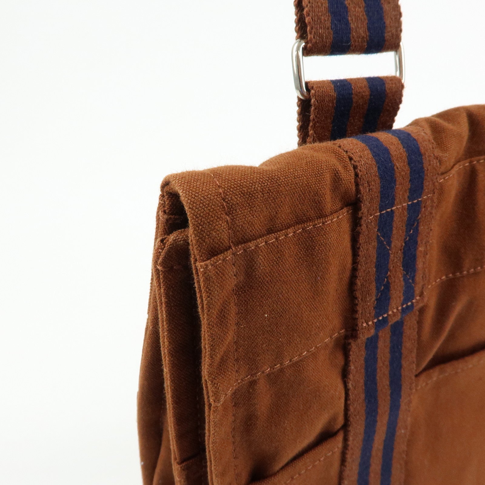 HERMES Basas MM Fourre Toute Cotton Canvas Shoulder Bag Brown
